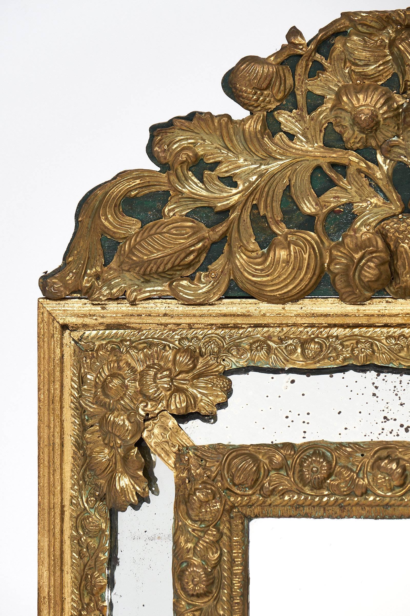 Brass Embossed Napoleon III Period Mirror In Excellent Condition In Austin, TX