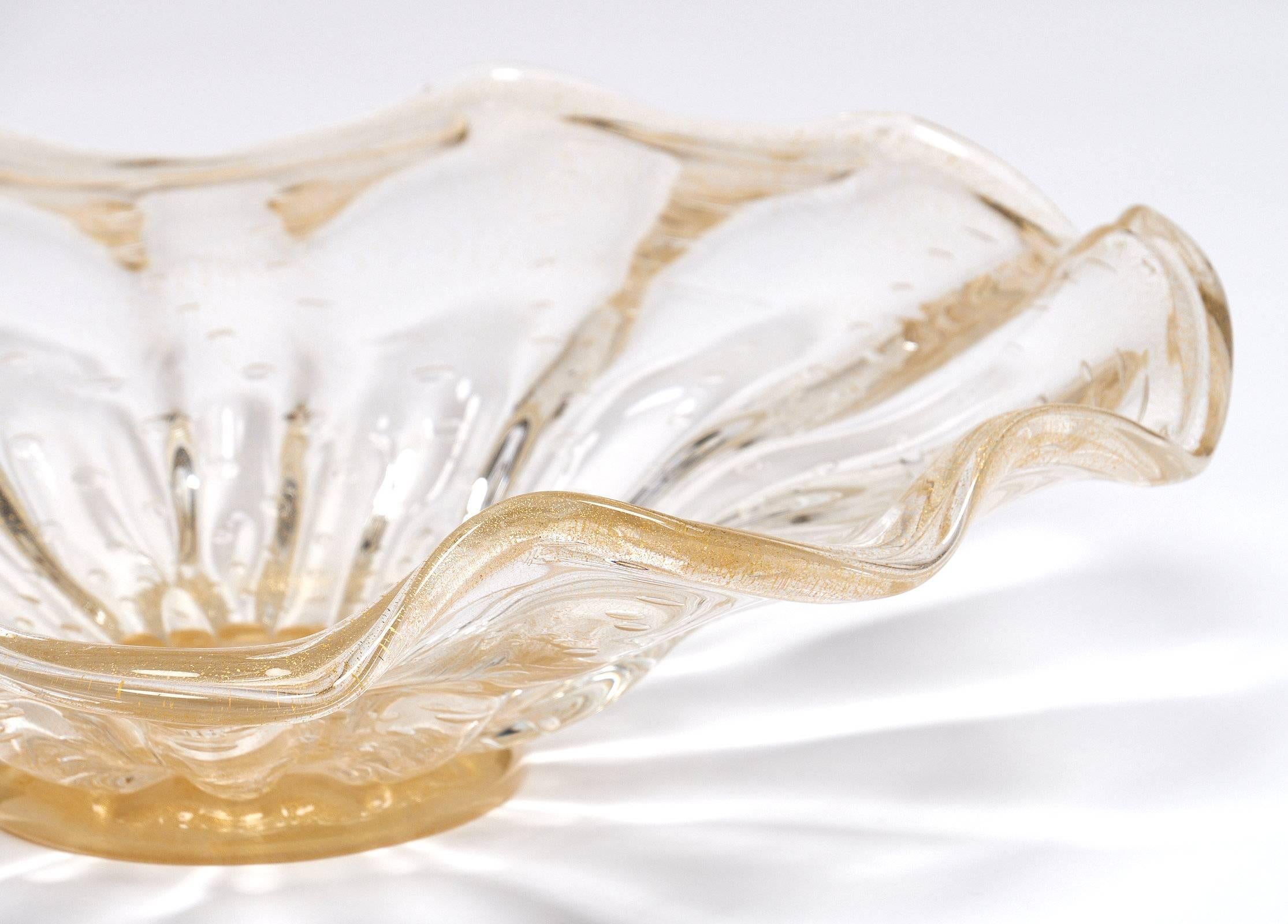 Contemporary Gold Fused Italian Murano Glass Bowl