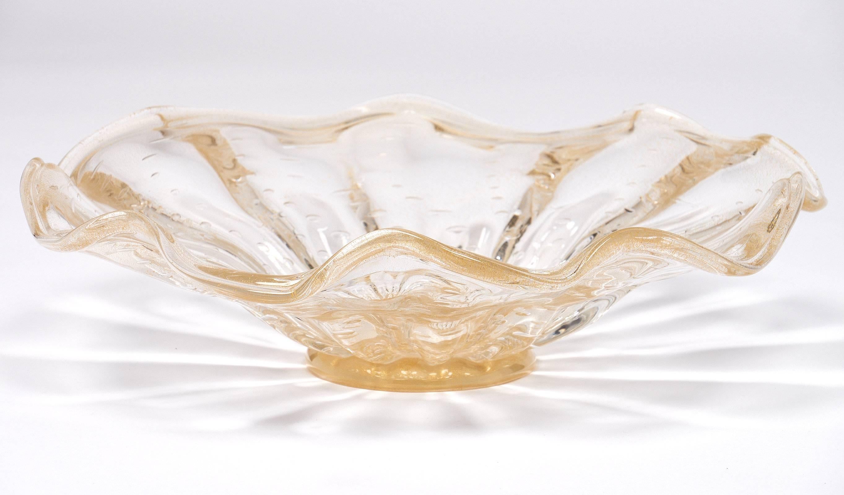 Modern Gold Fused Italian Murano Glass Bowl