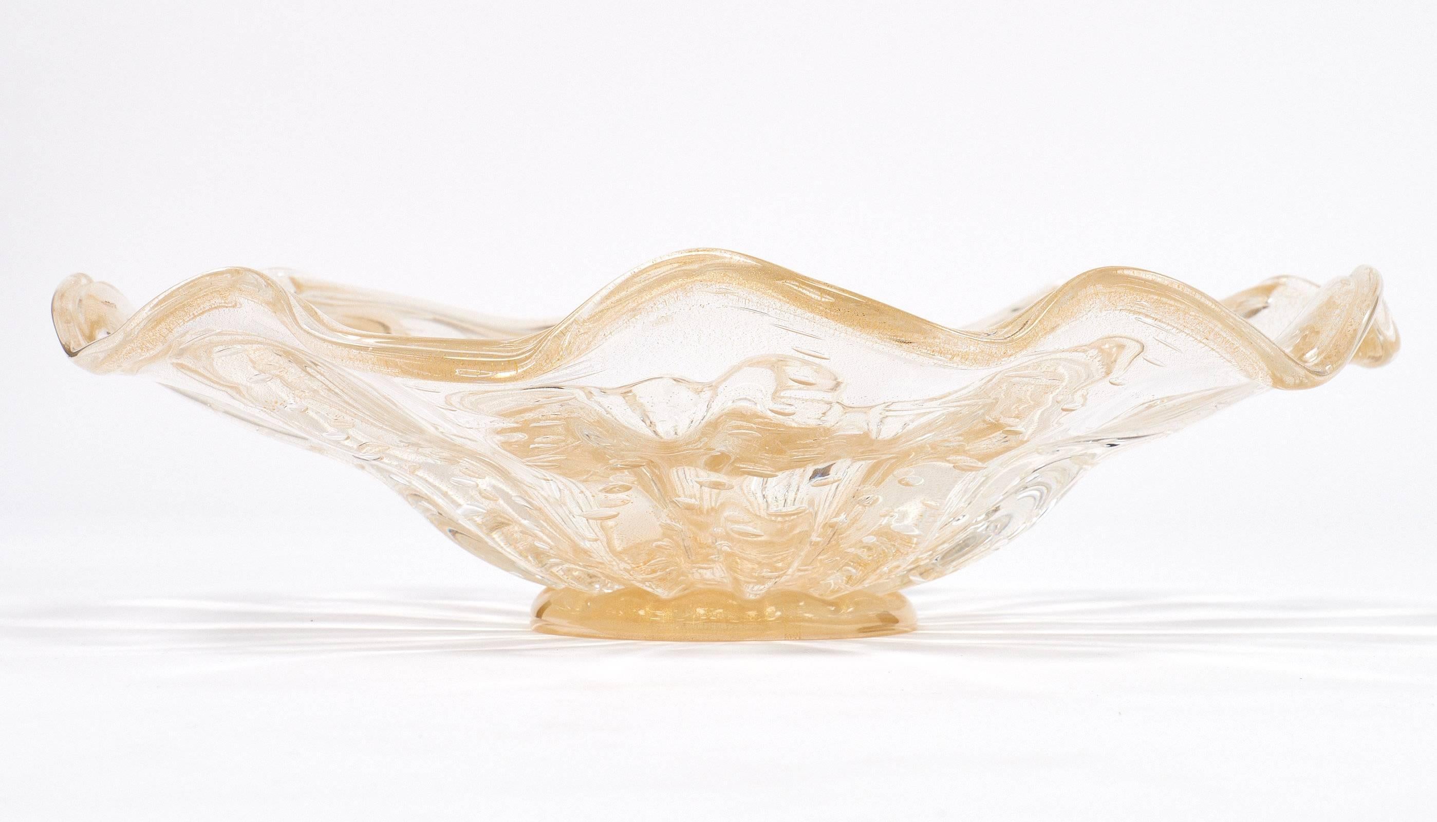 Gold Fused Italian Murano Glass Bowl In Excellent Condition In Austin, TX