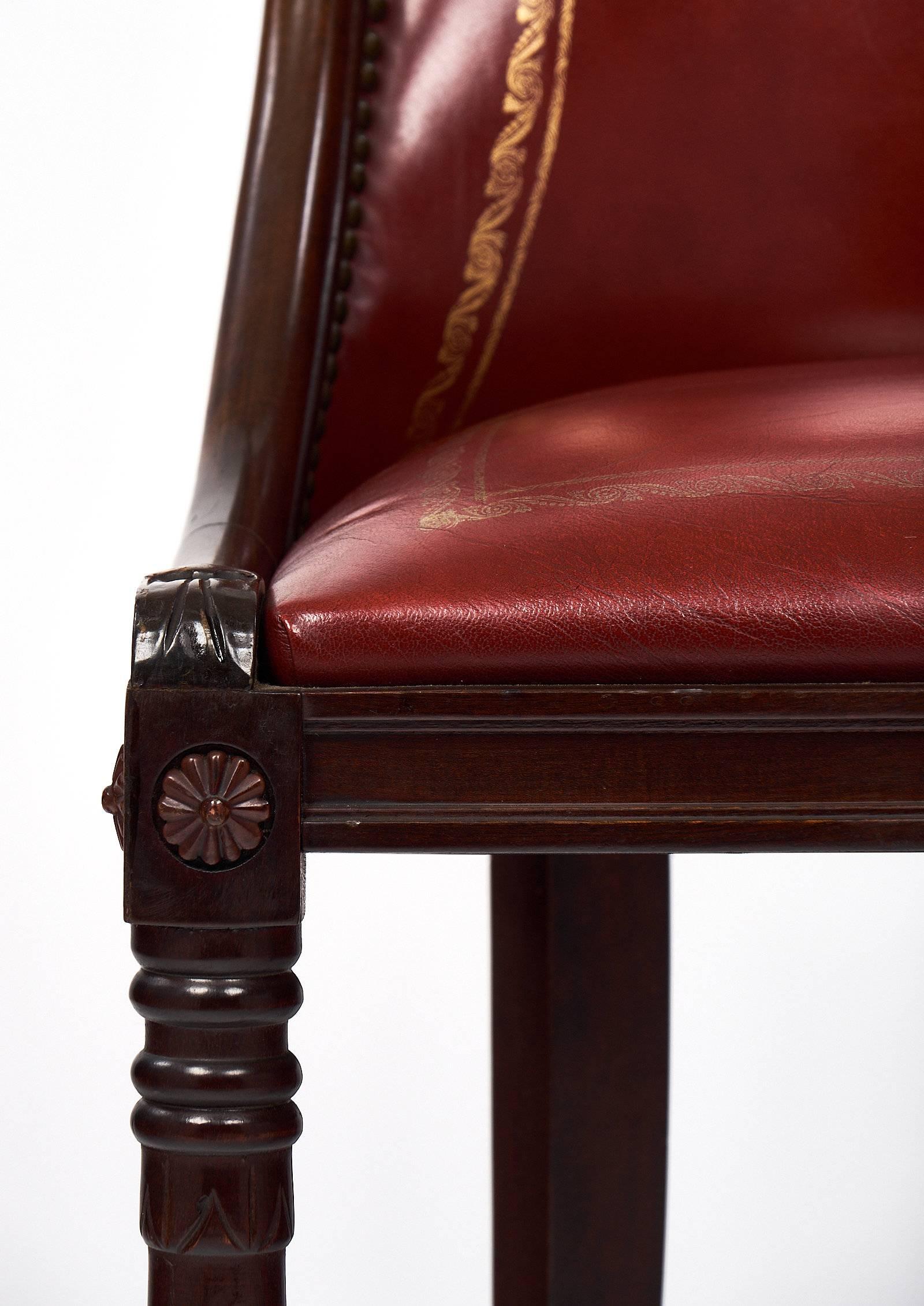 Leather Set of Empire Style French Barrel Swan Chairs