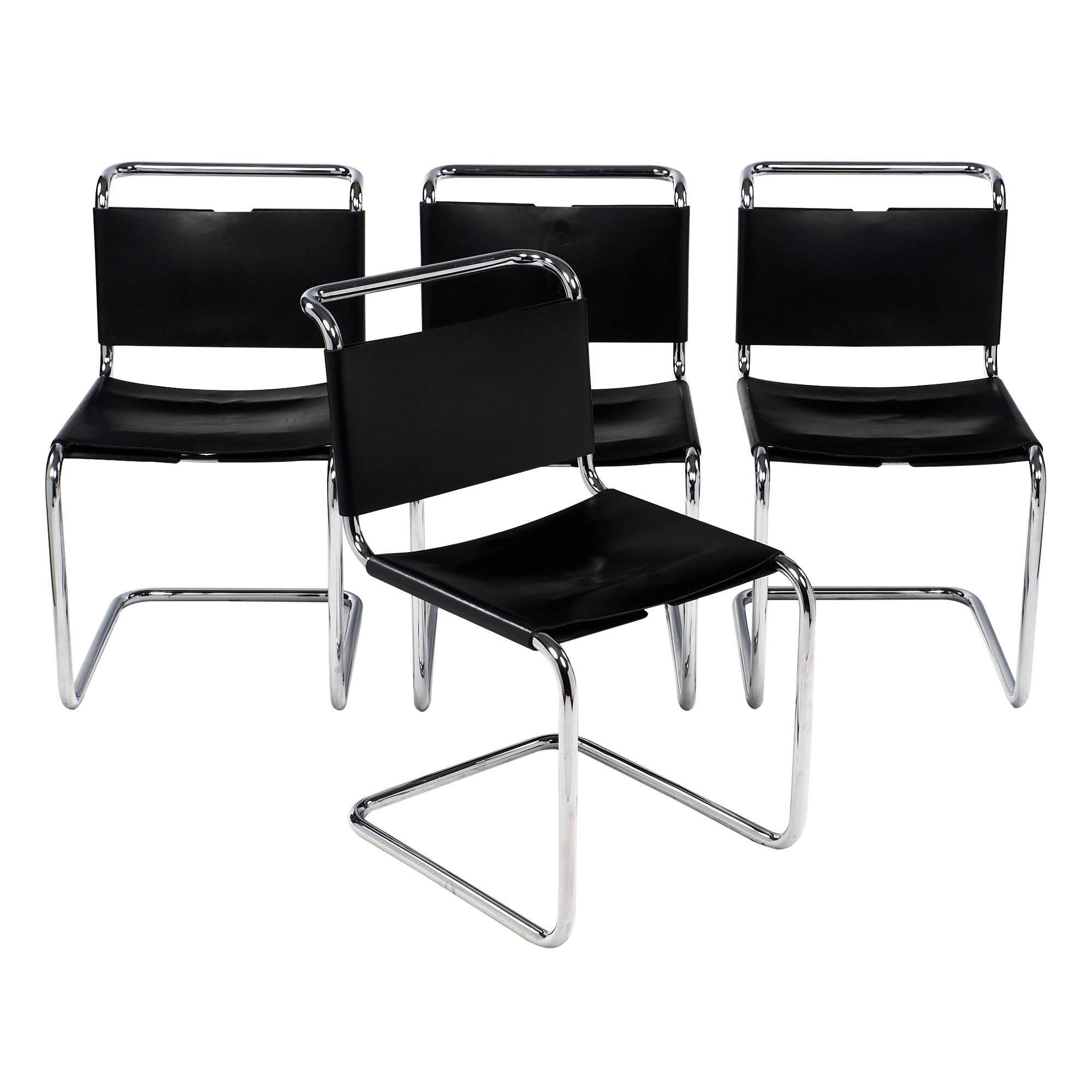 Marcel Breuer Black Leather Chairs