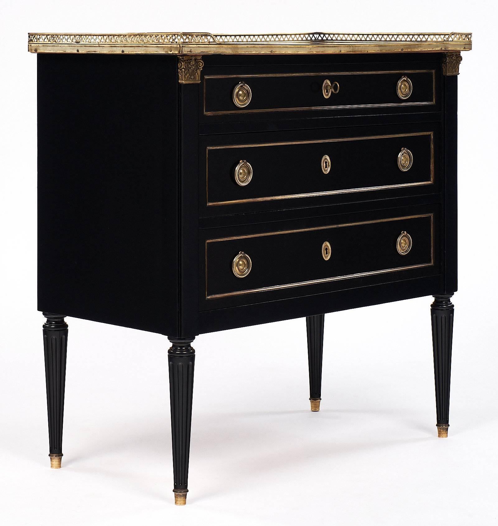 Ebonized Marble-Topped Louis XVI Style Chest with Gallery