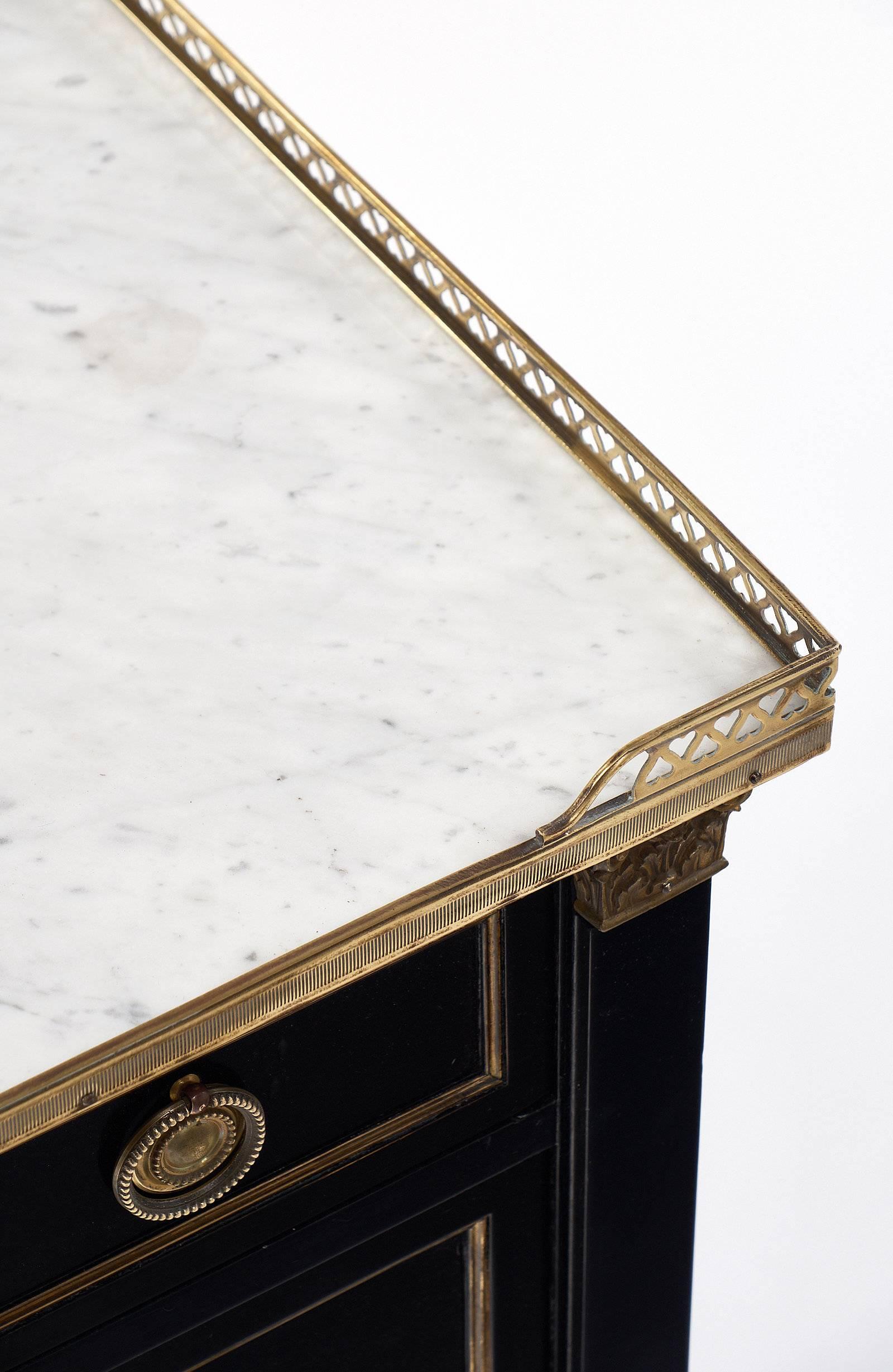 French Marble-Topped Louis XVI Style Chest with Gallery