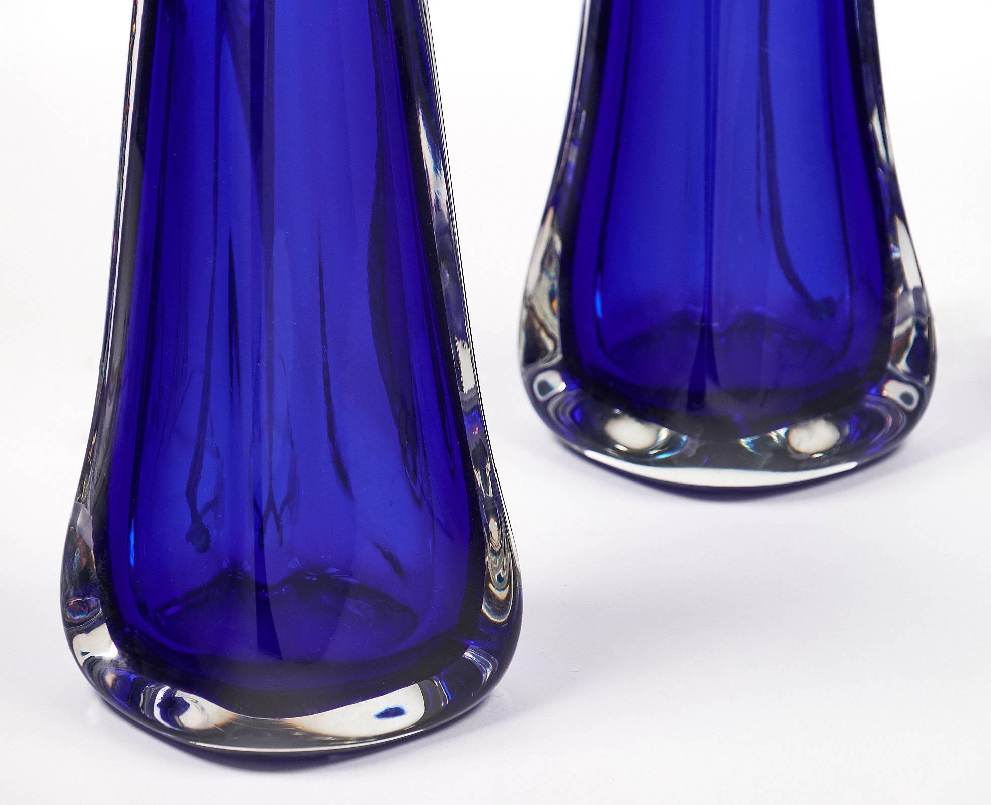 Cobalt Blue Italian Murano Glass Lamps In Excellent Condition In Austin, TX