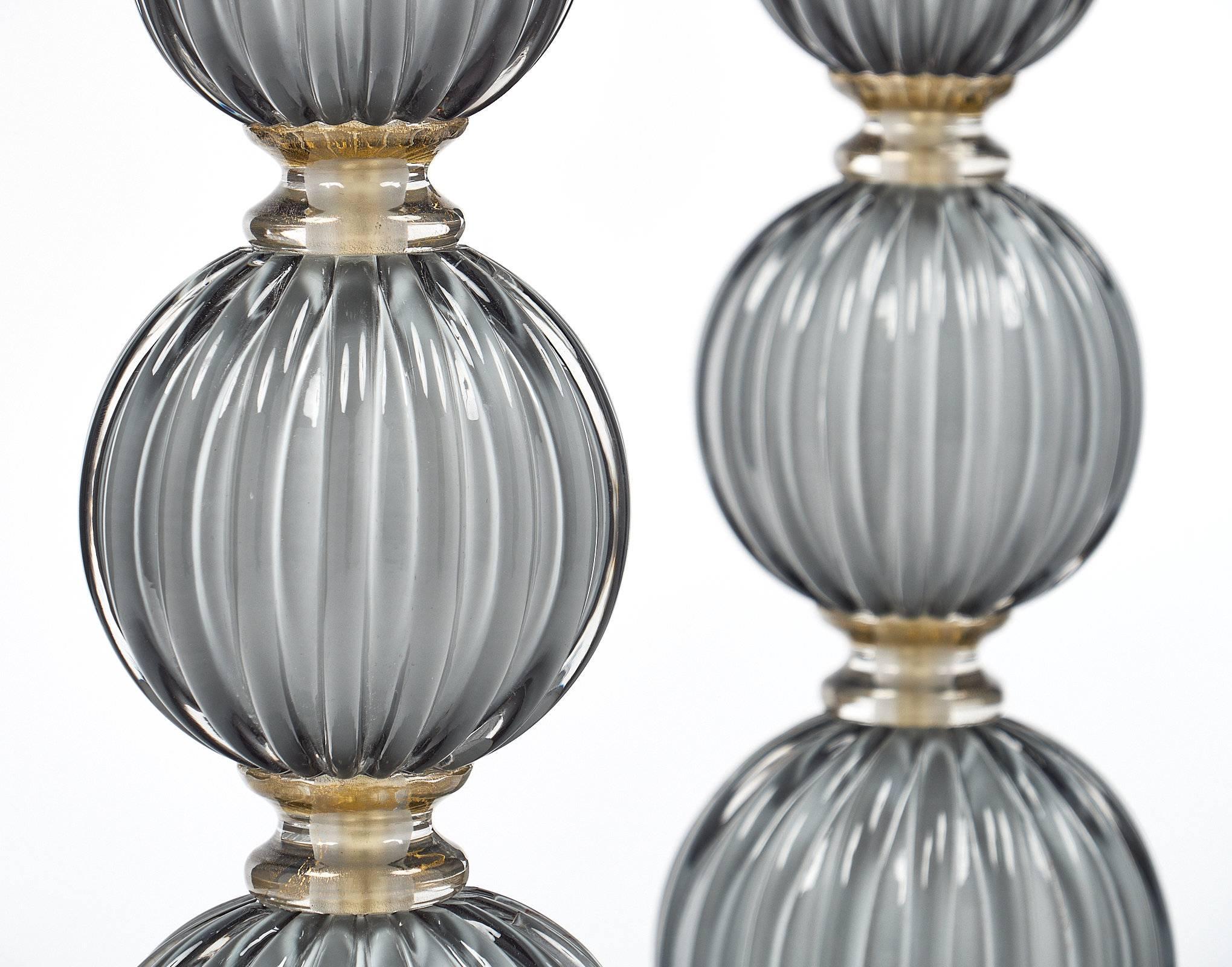 “Acciaio” Italian Murano Glass Lamps In Excellent Condition For Sale In Austin, TX