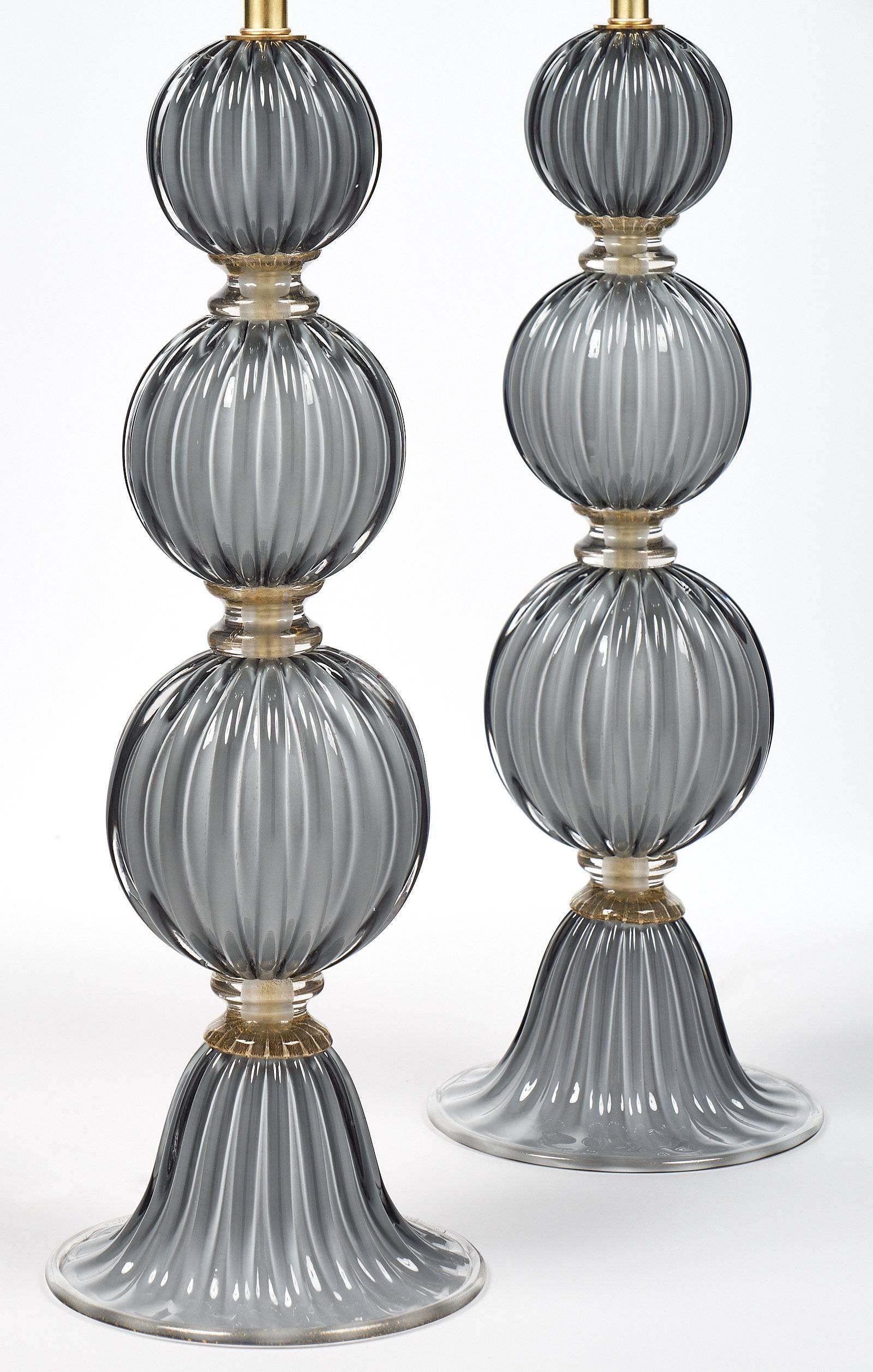 Modern “Acciaio” Italian Murano Glass Lamps For Sale