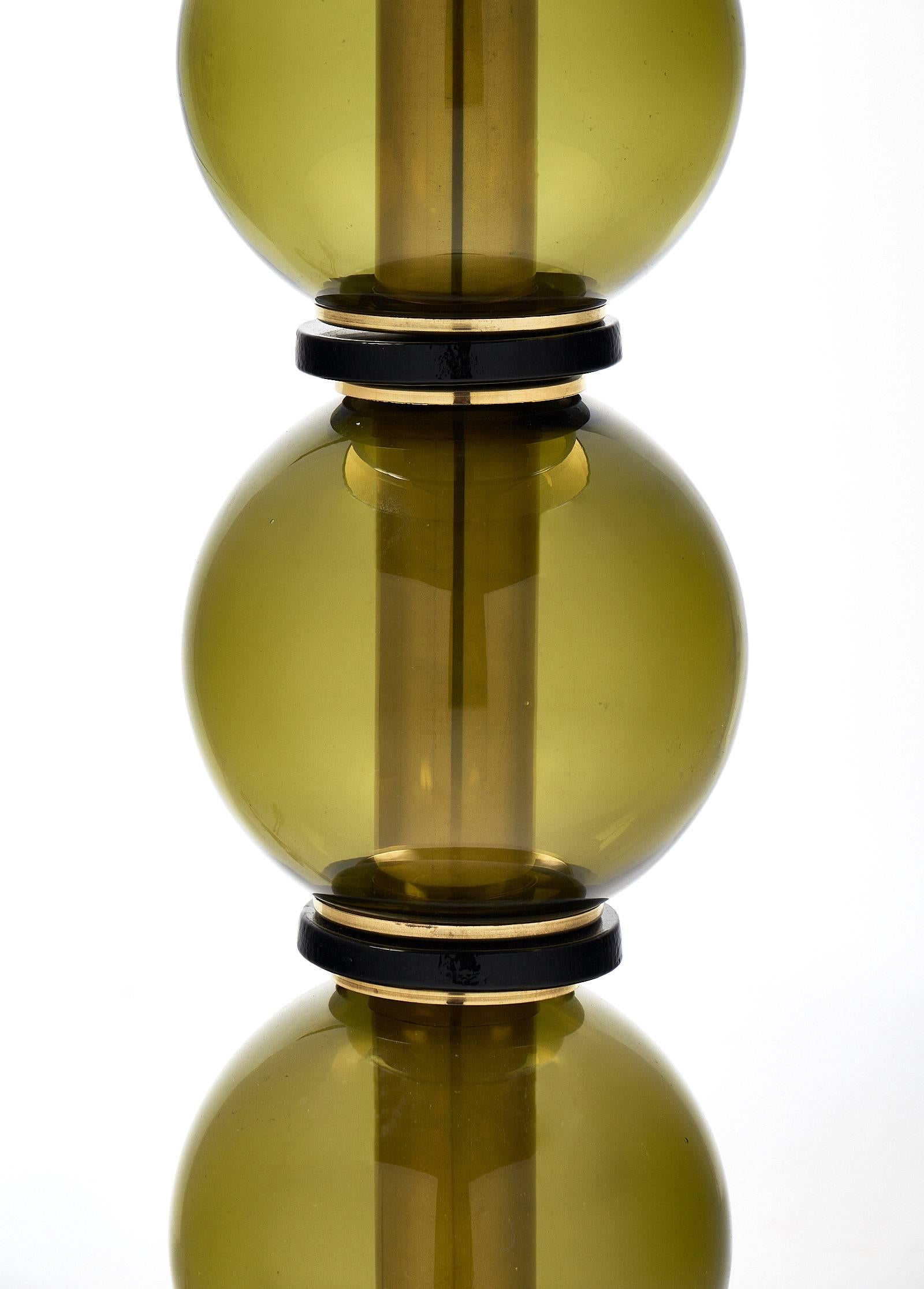 Brass Green Italian Murano Glass Lamps