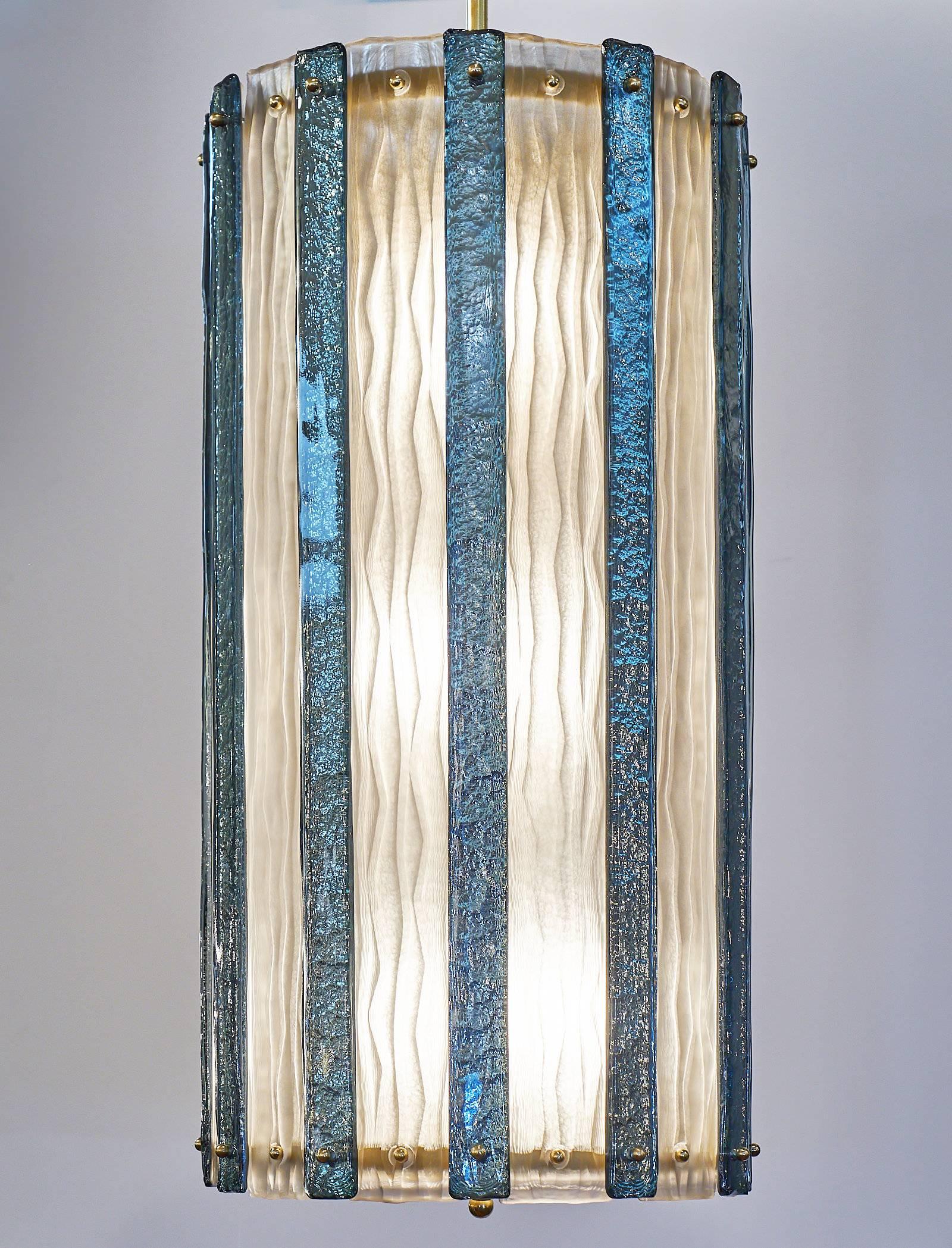 Modern Murano Glass Teal Italian Lantern For Sale