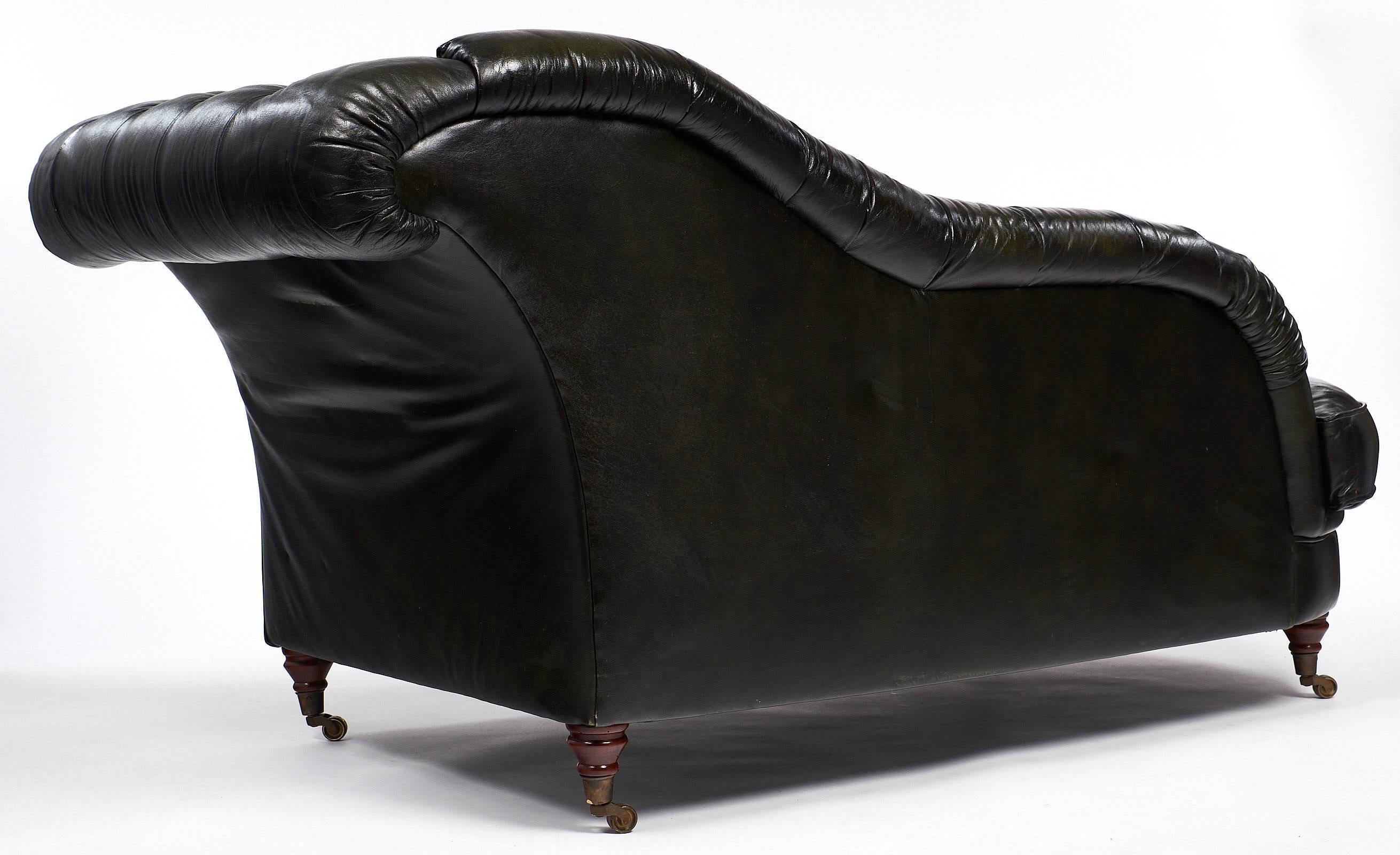 Mid-20th Century Green Vintage Tufted Leather Méridienne