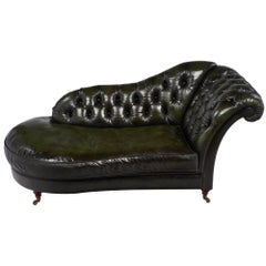 Green Vintage Tufted Leather Méridienne