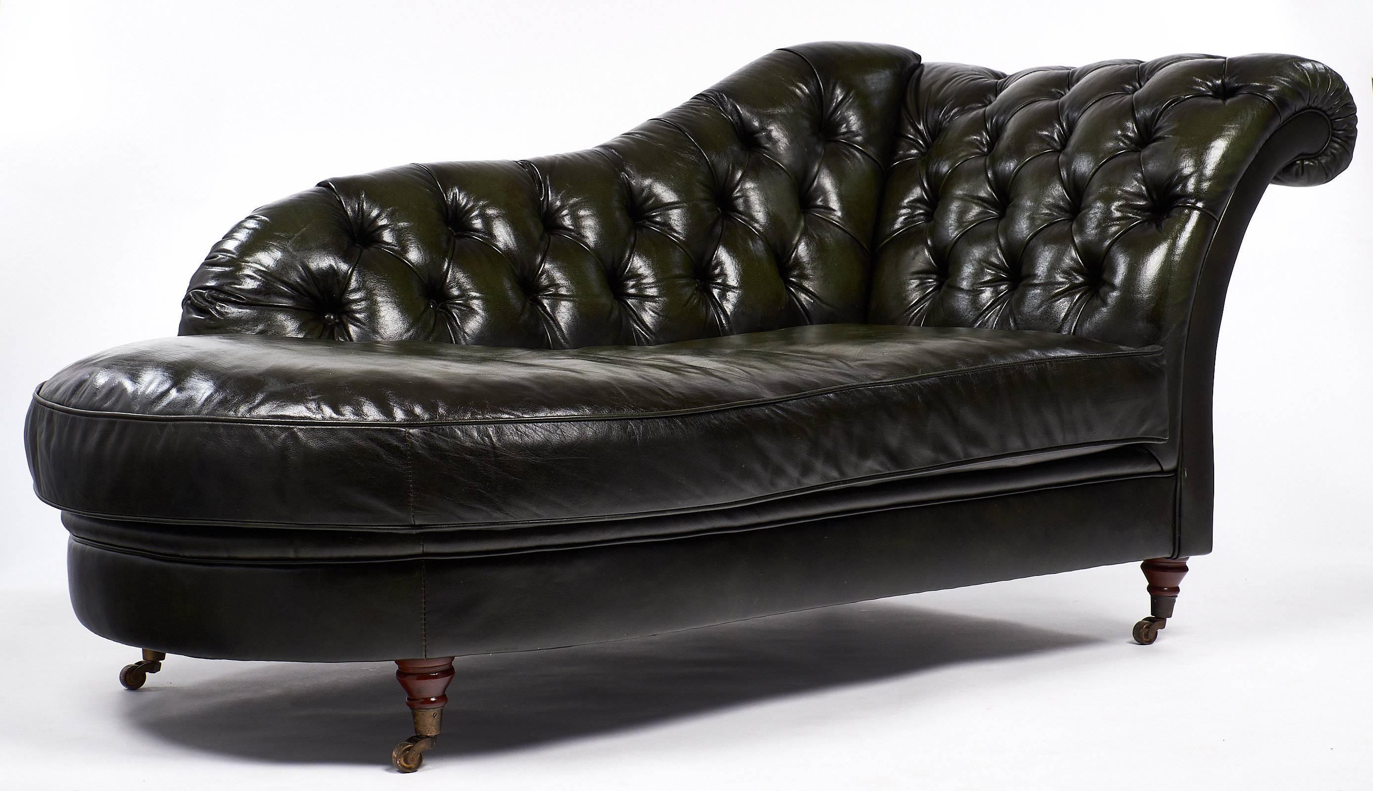 green leather chaise