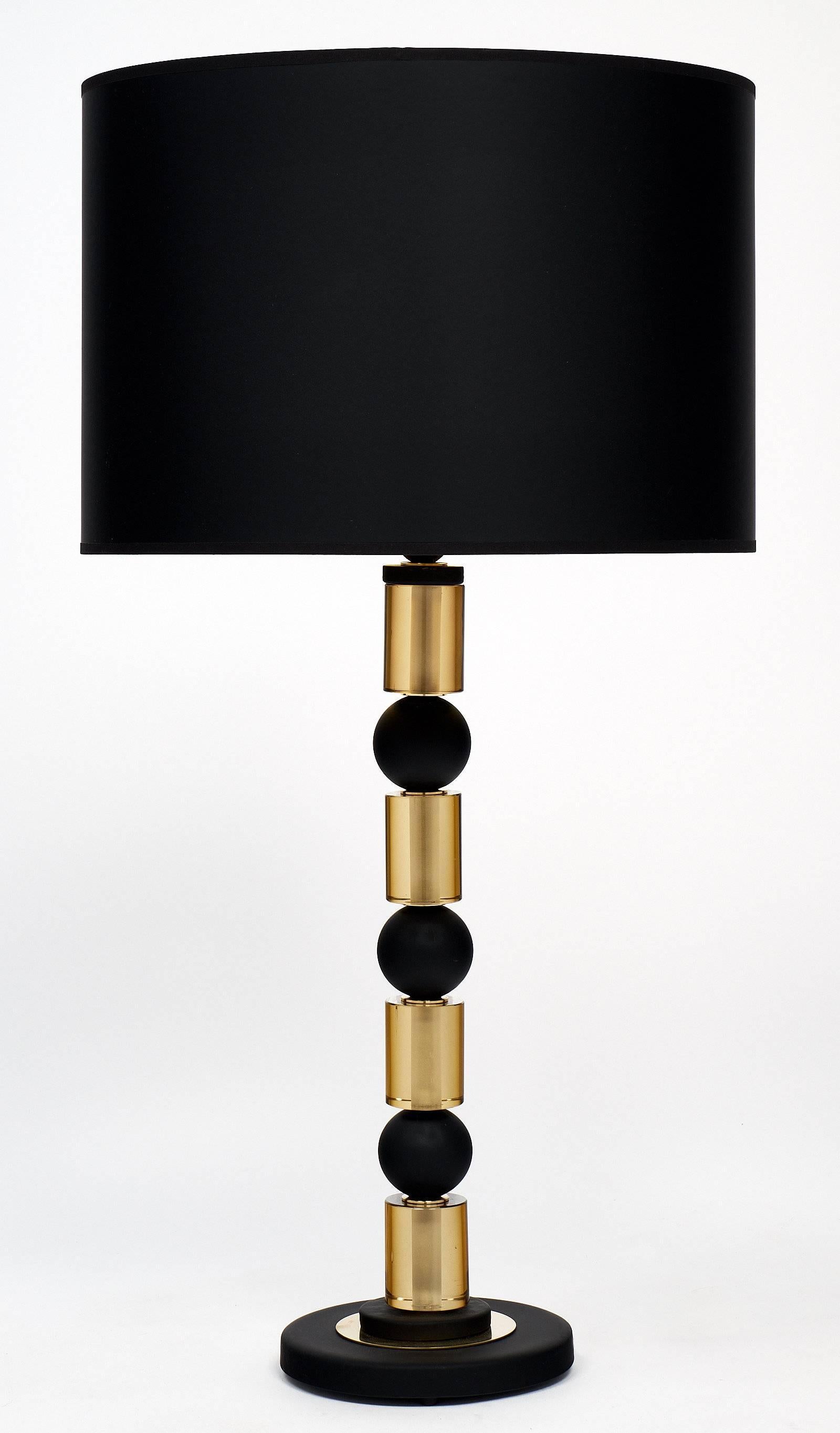 Moderne Lampes de table en verre noir et ambre de Murano en vente