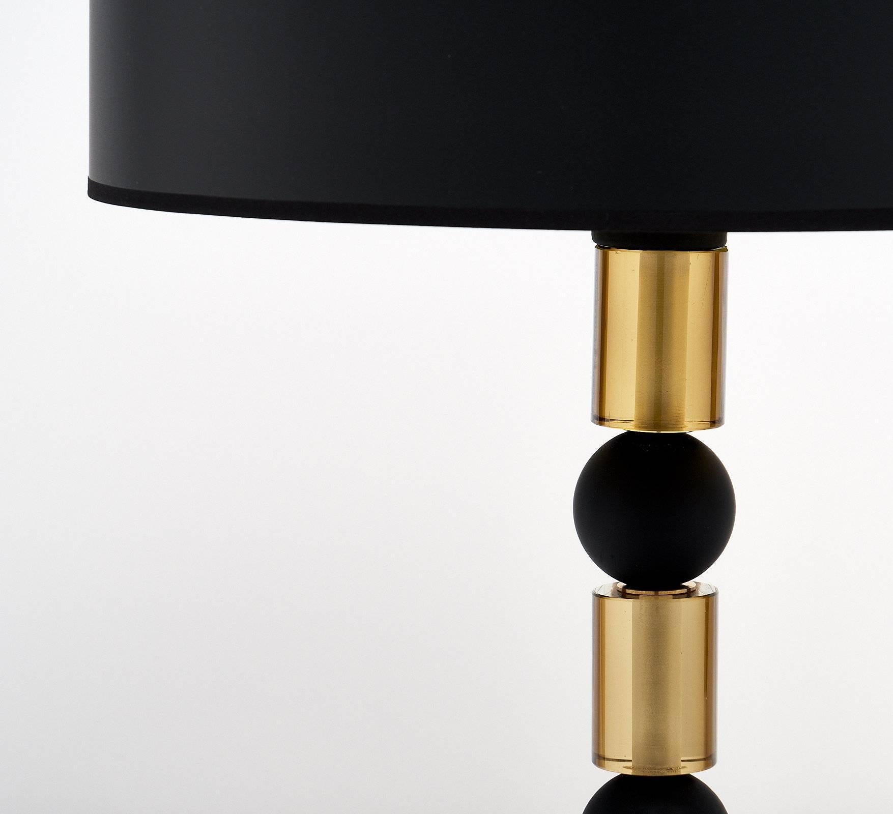 italien Lampes de table en verre noir et ambre de Murano en vente