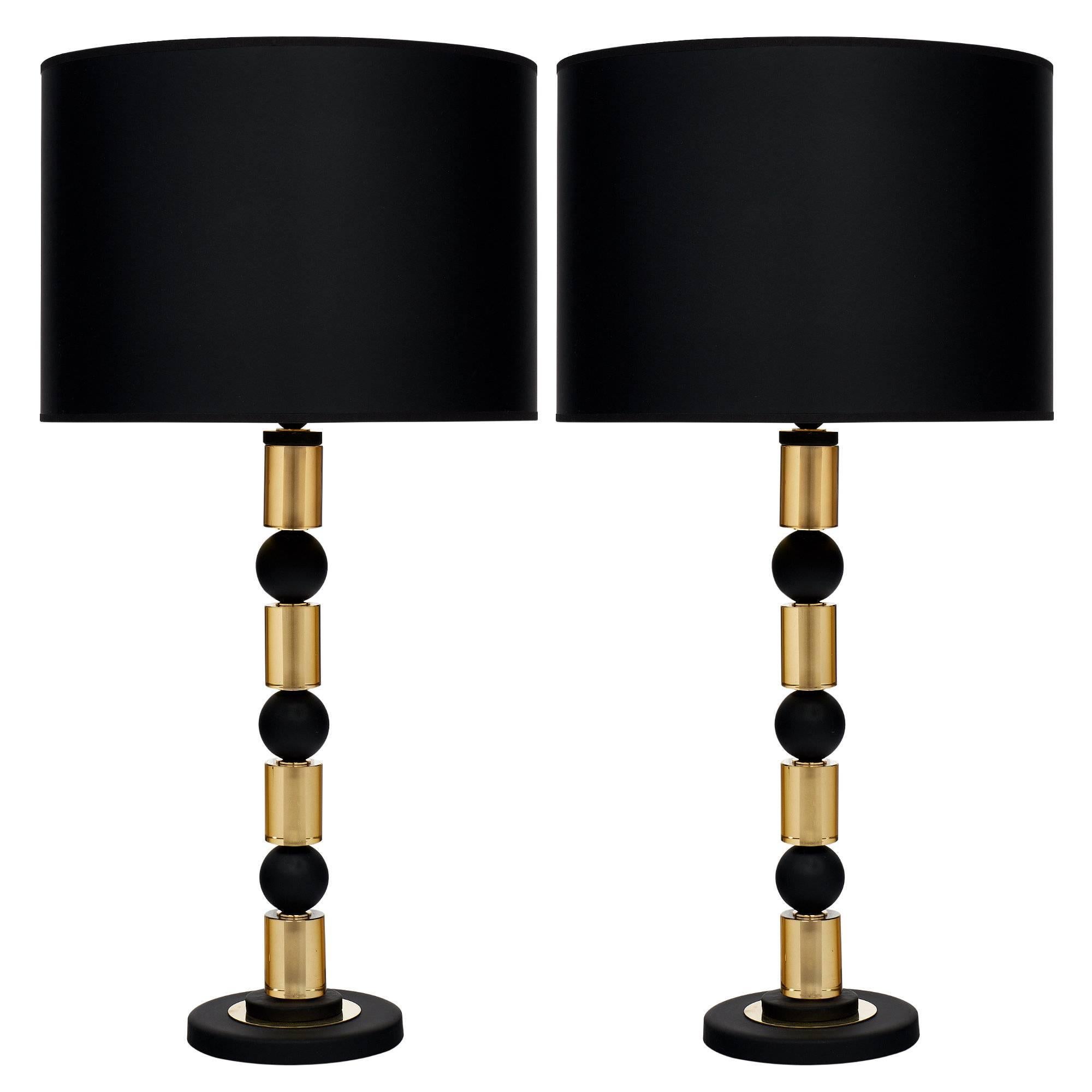Lampes de table en verre noir et ambre de Murano
