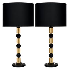 Vintage Murano Black and Amber Glass Table Lamps