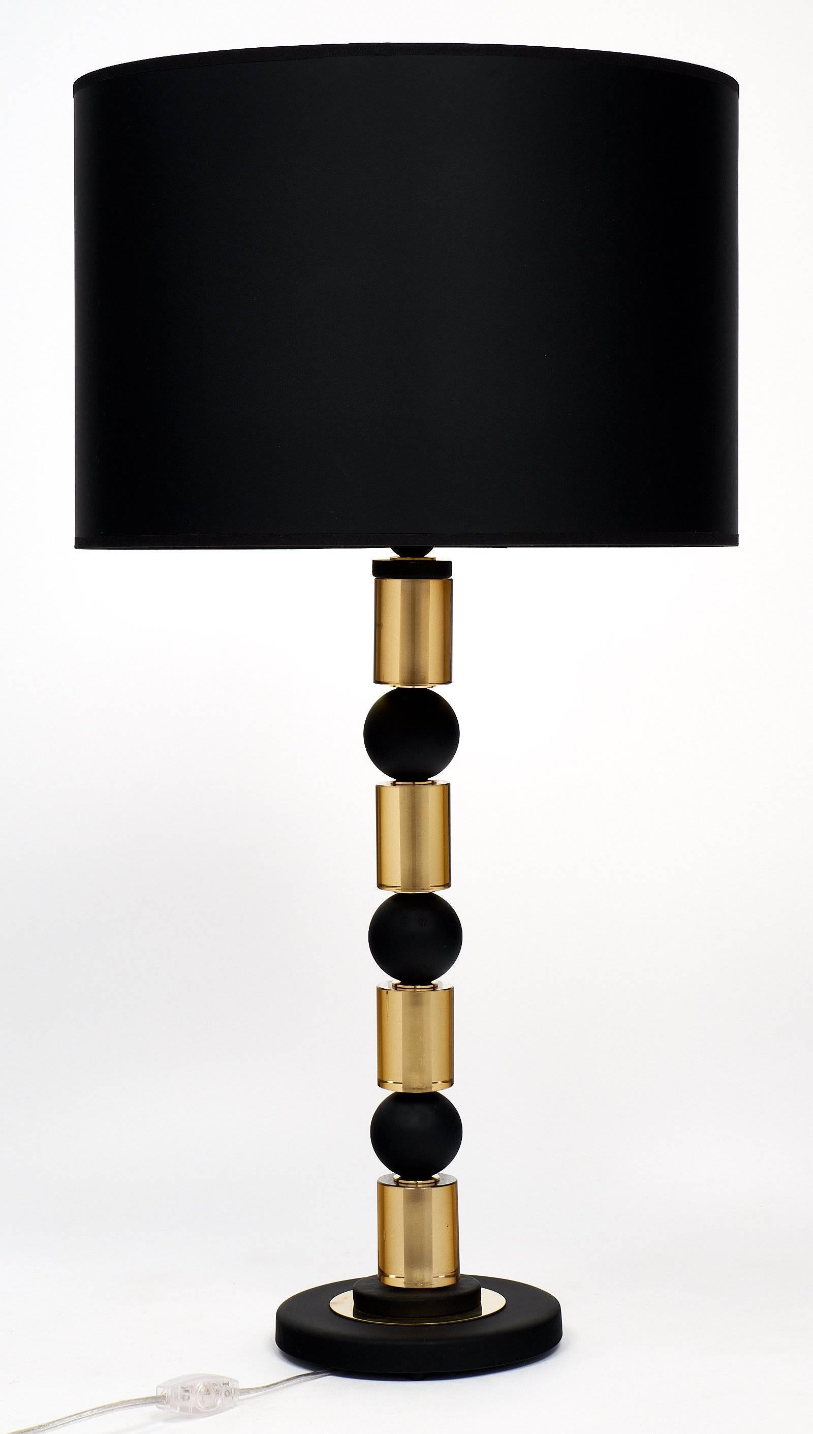 Lampes de table en verre noir et ambre de Murano en vente 3