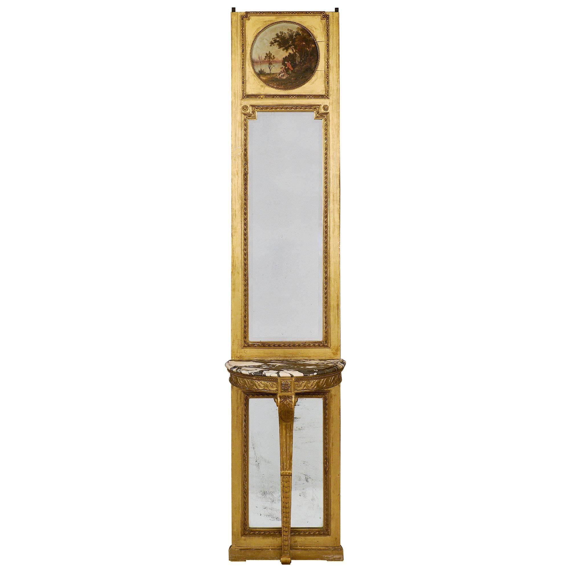 Antique Trumeau français de style Louis XVI avec console en vente