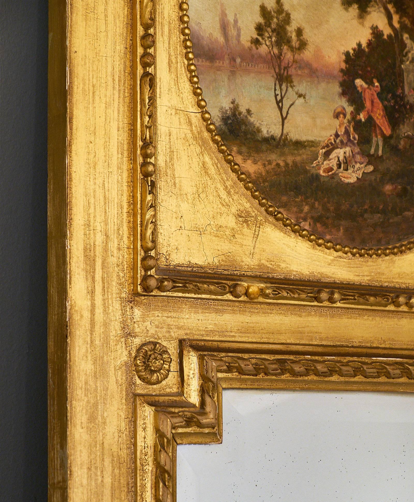 Miroir  Antique Trumeau français de style Louis XVI avec console en vente
