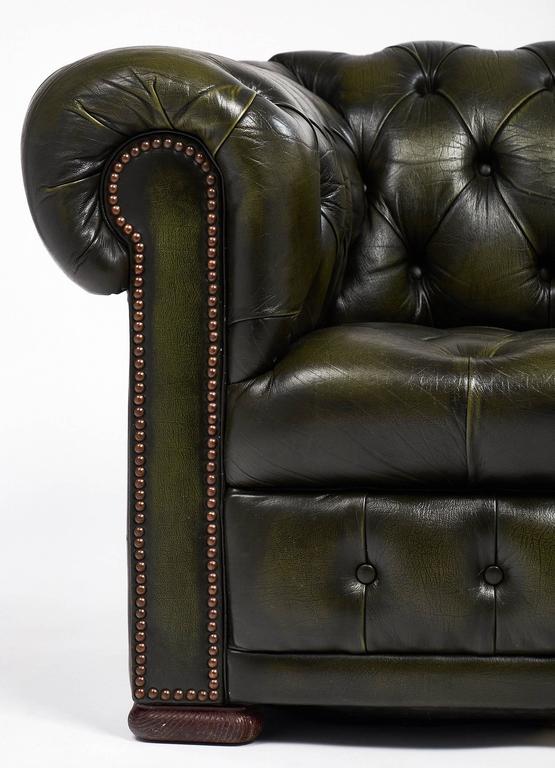 Pair of Green Leather Vintage Chesterfield Armchairs at 1stDibs green