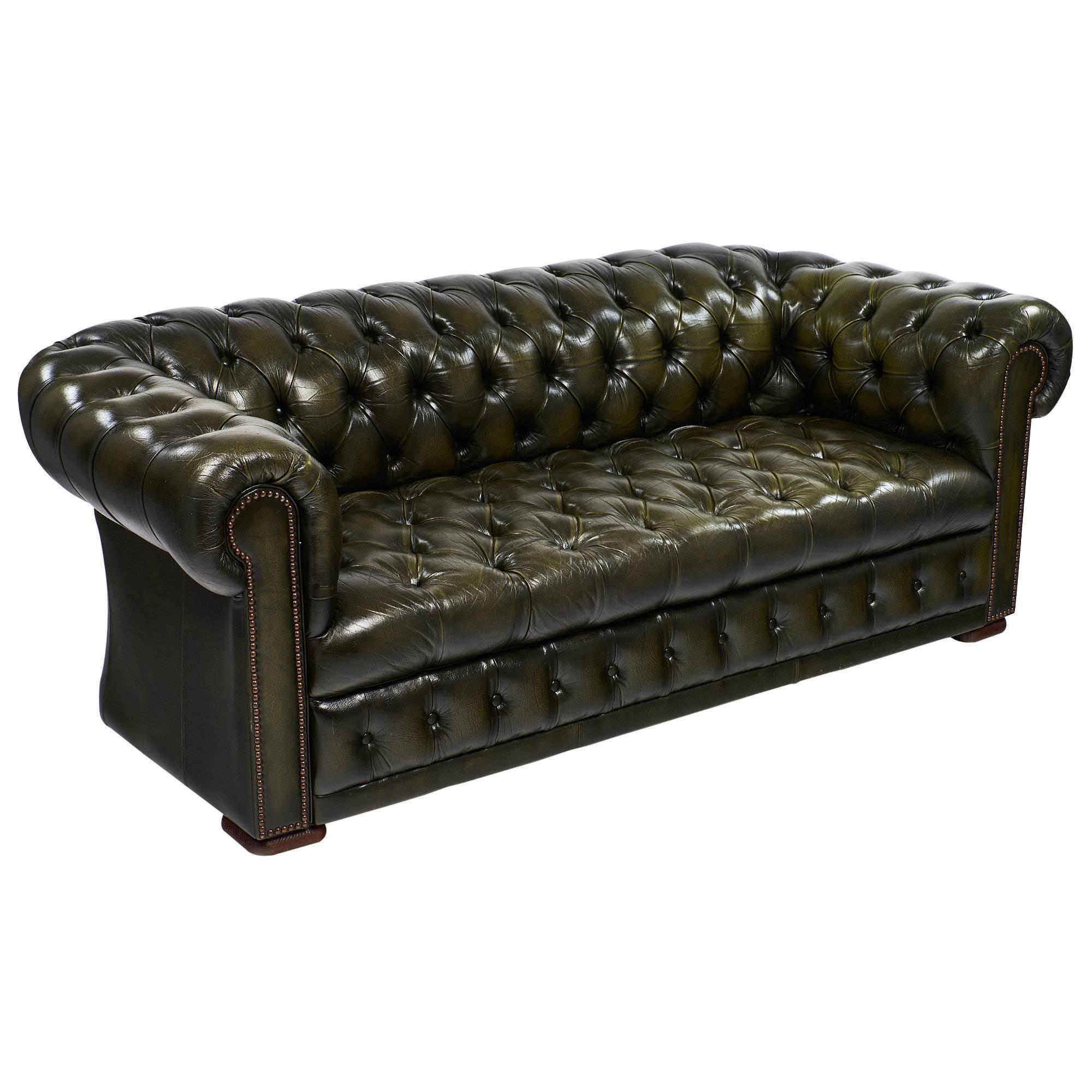 Green Leather Vintage Chesterfield Sofa
