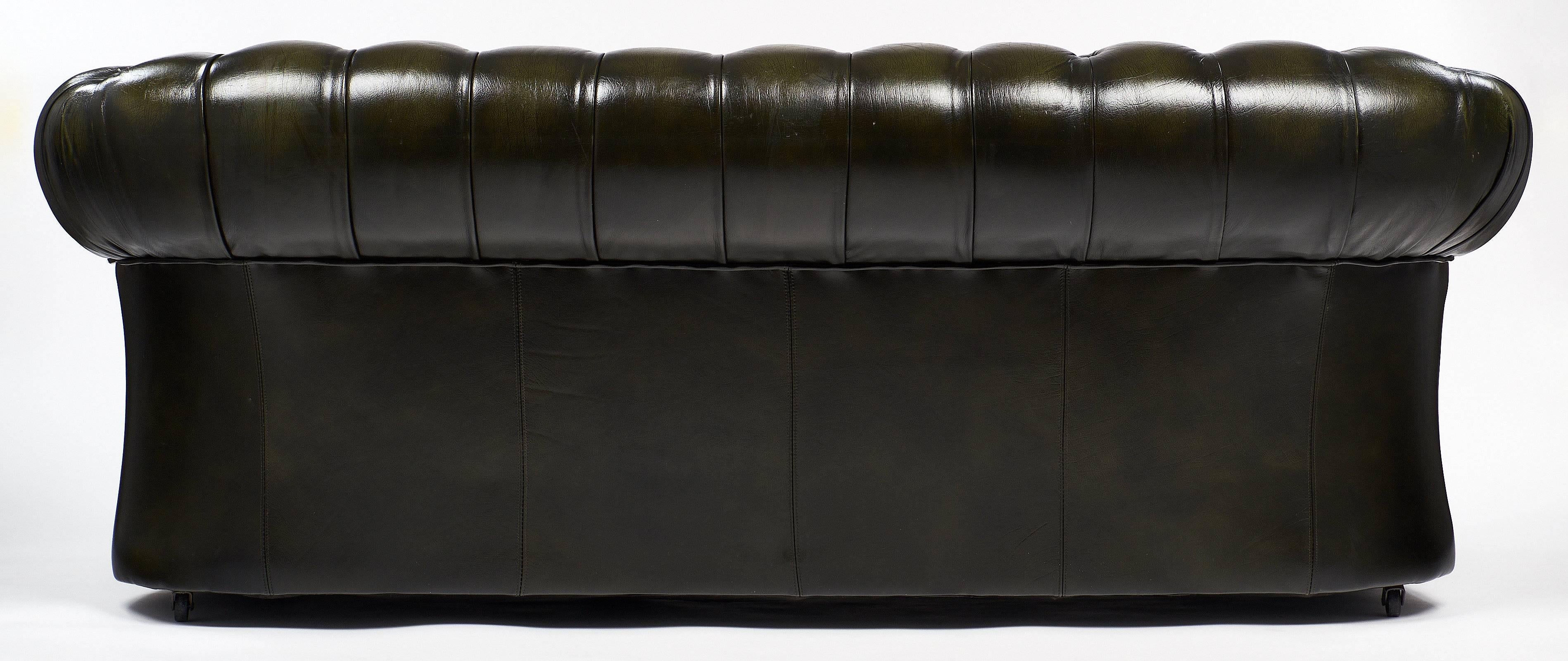 Mid-20th Century Green Leather Vintage Chesterfield Sofa