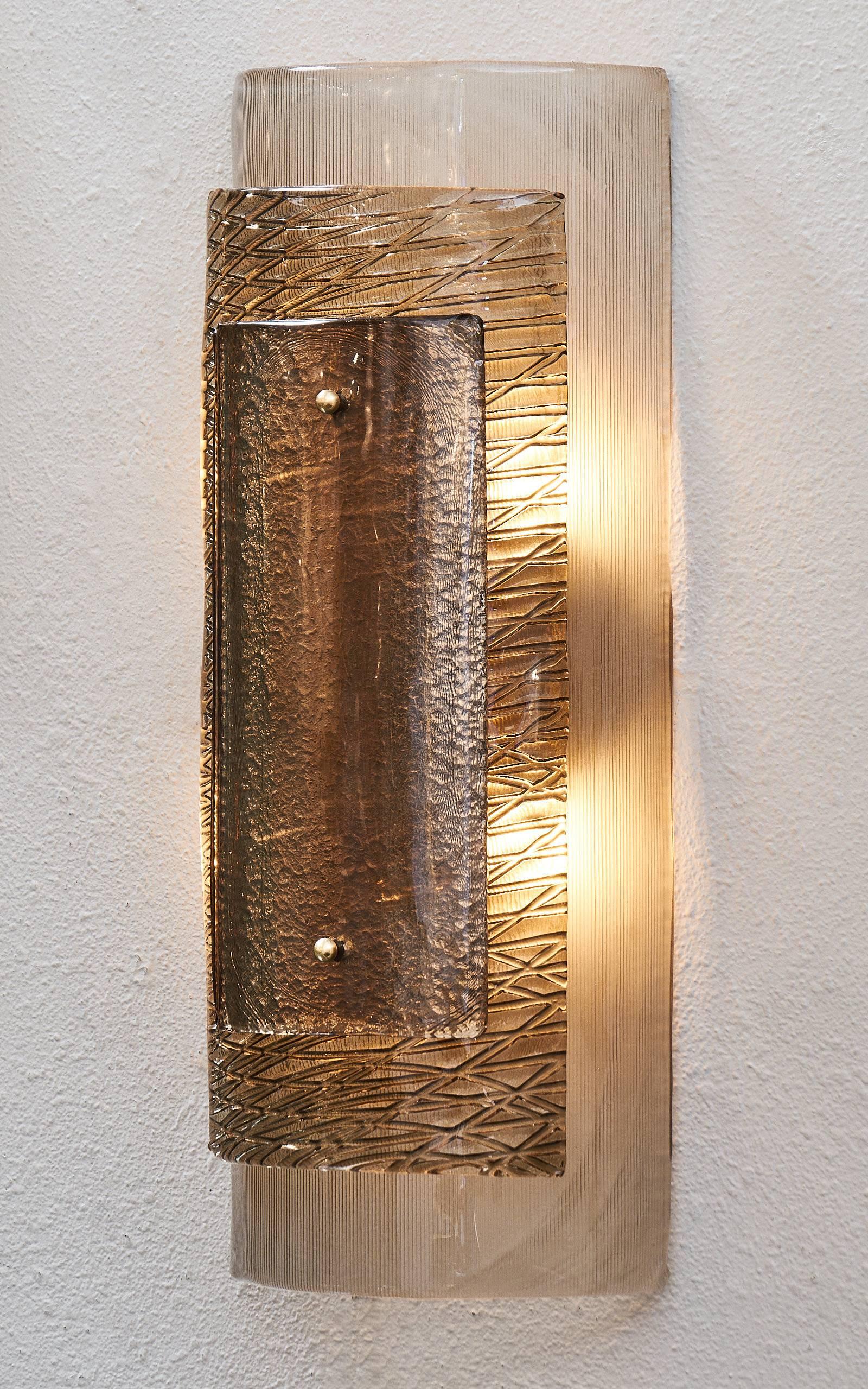 smoked style glass layered wall light