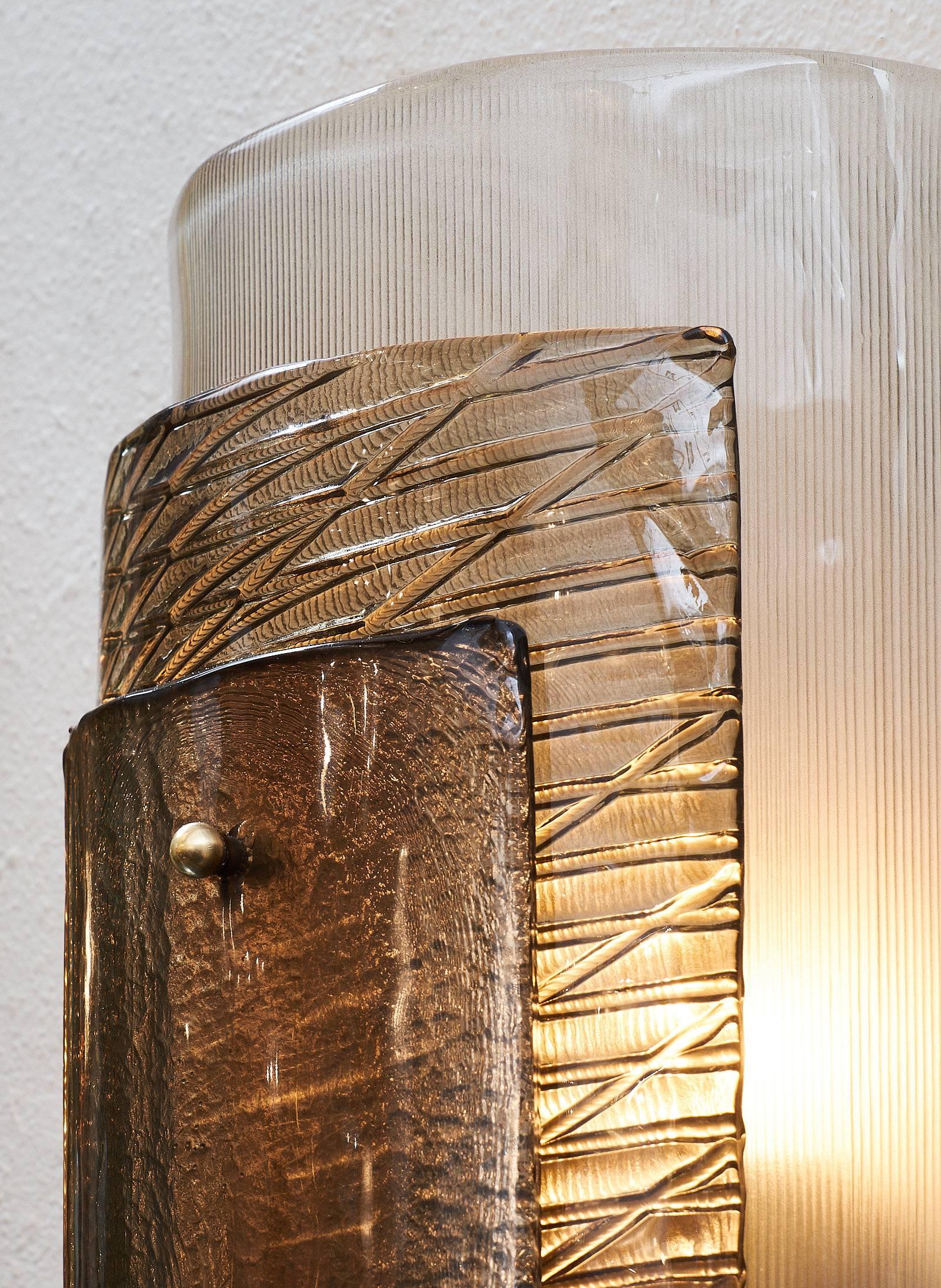 Contemporary Layered Murano Smoked Glass Sconces For Sale
