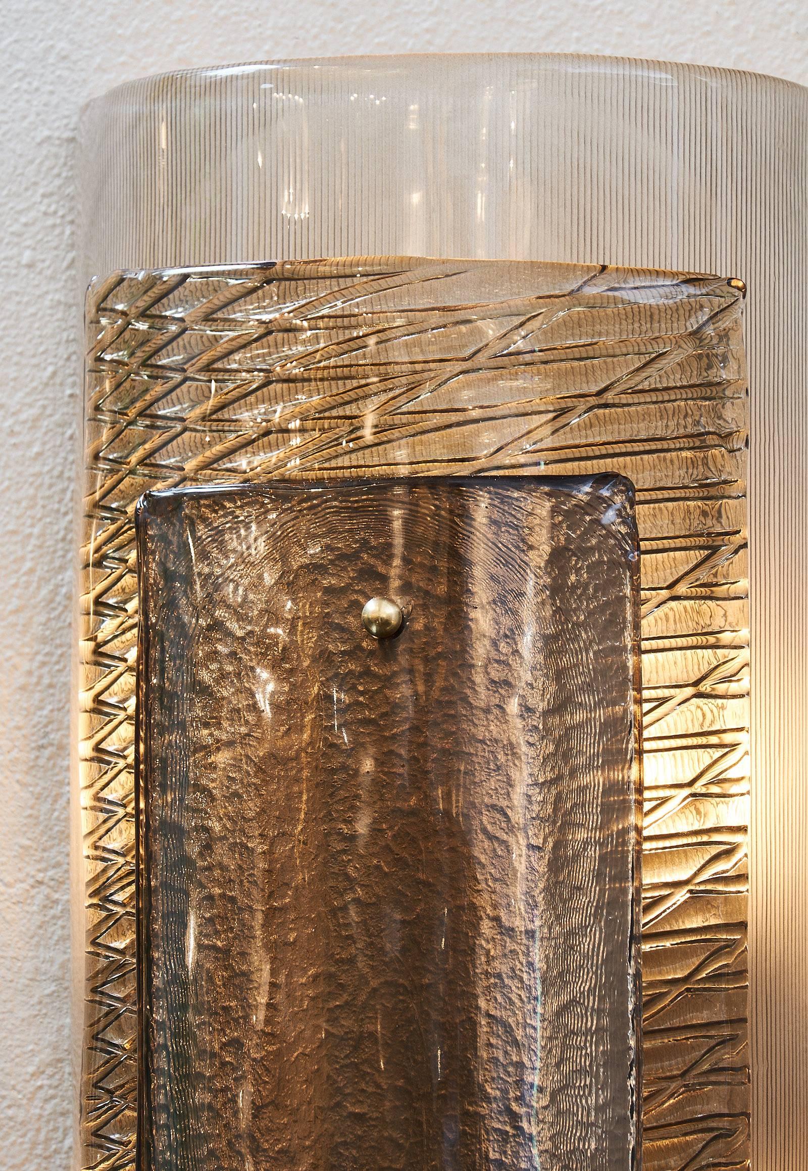 Modern Layered Murano Smoked Glass Sconces For Sale