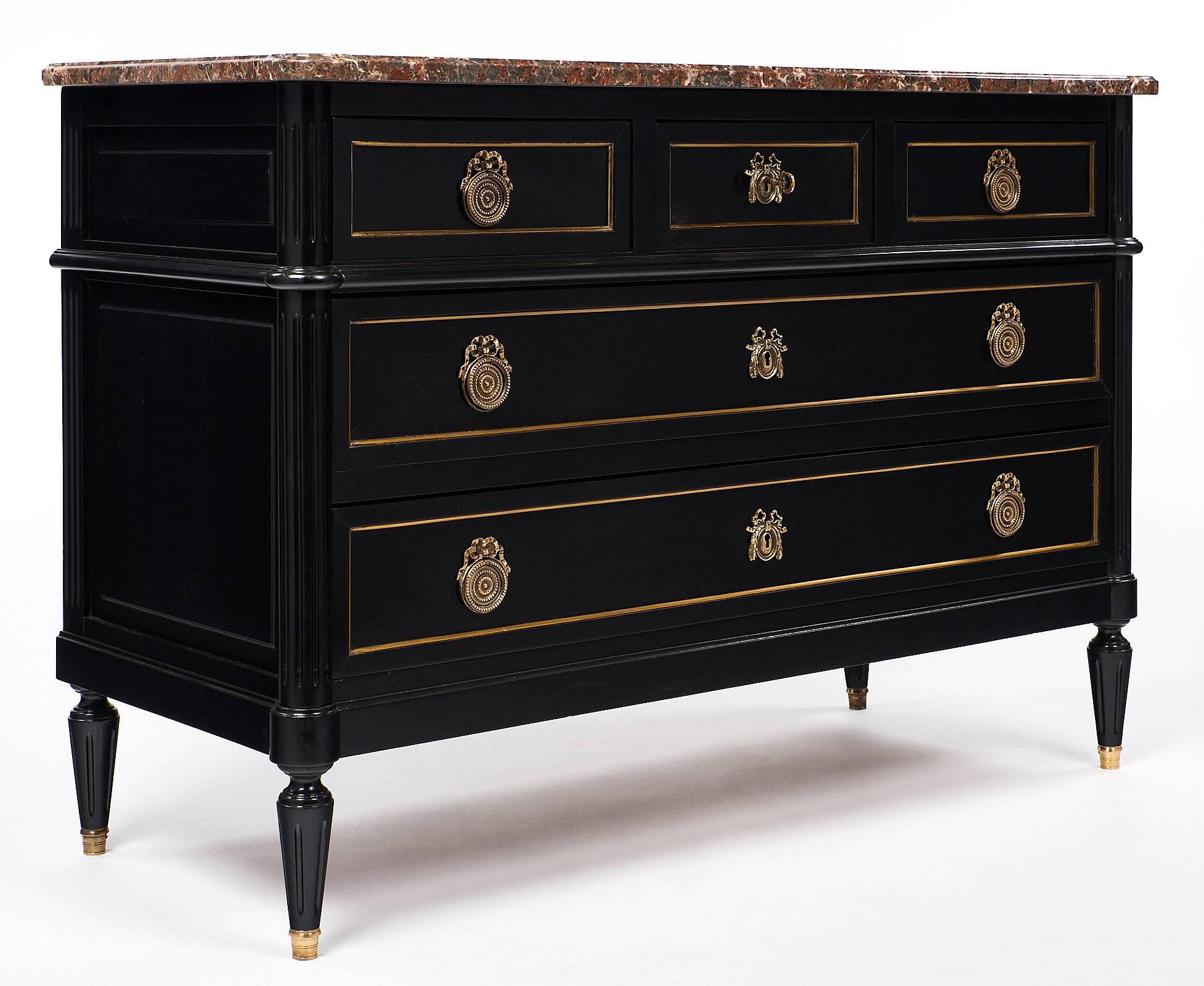 French Louis XVI Style Antique Chest with Breche Marble Top