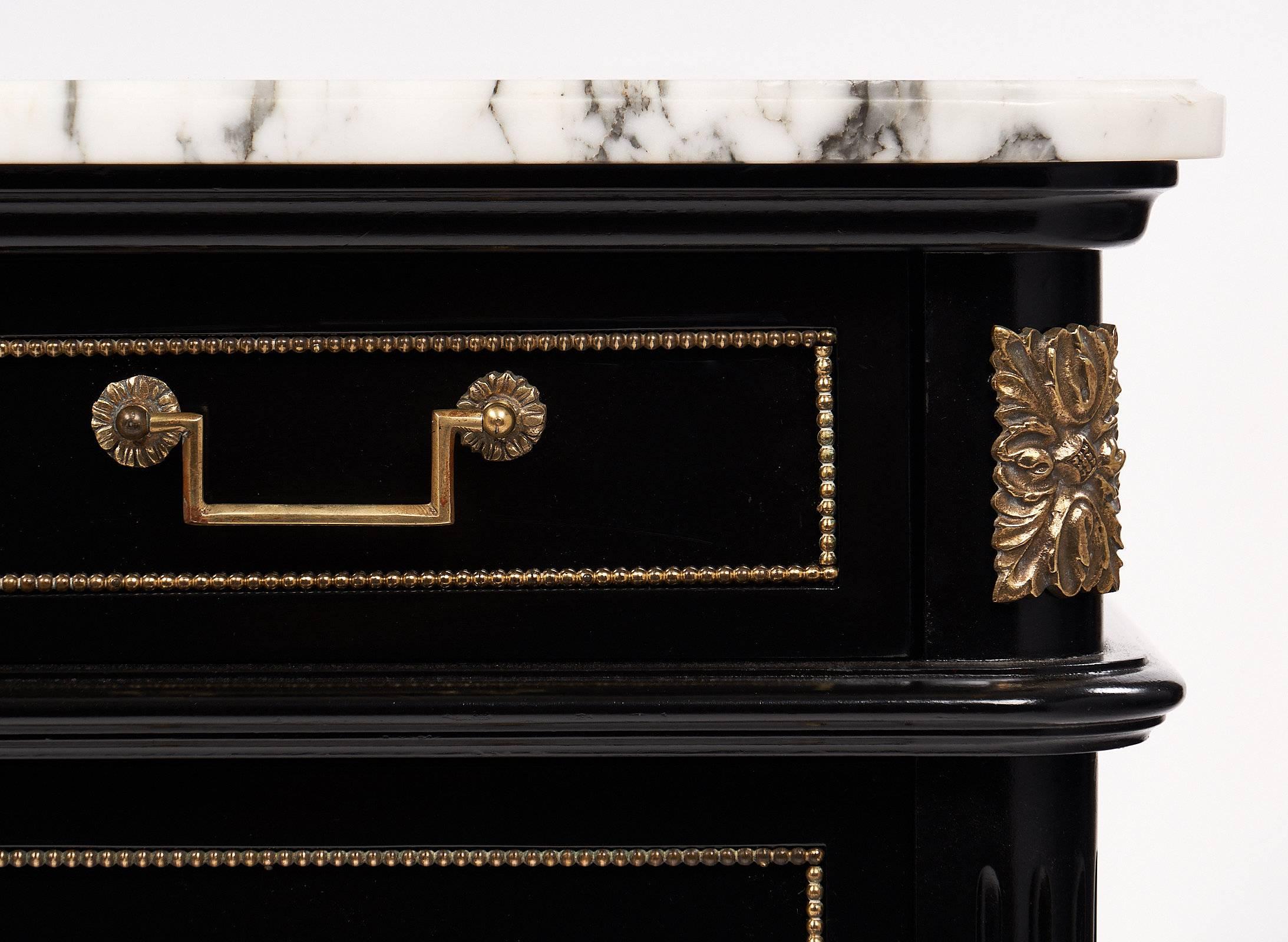 Brass French Antique Louis XVI Style Ebonized Chest