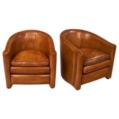 Leather Mid-Century Modern Club Chairs by By Maison Roméo