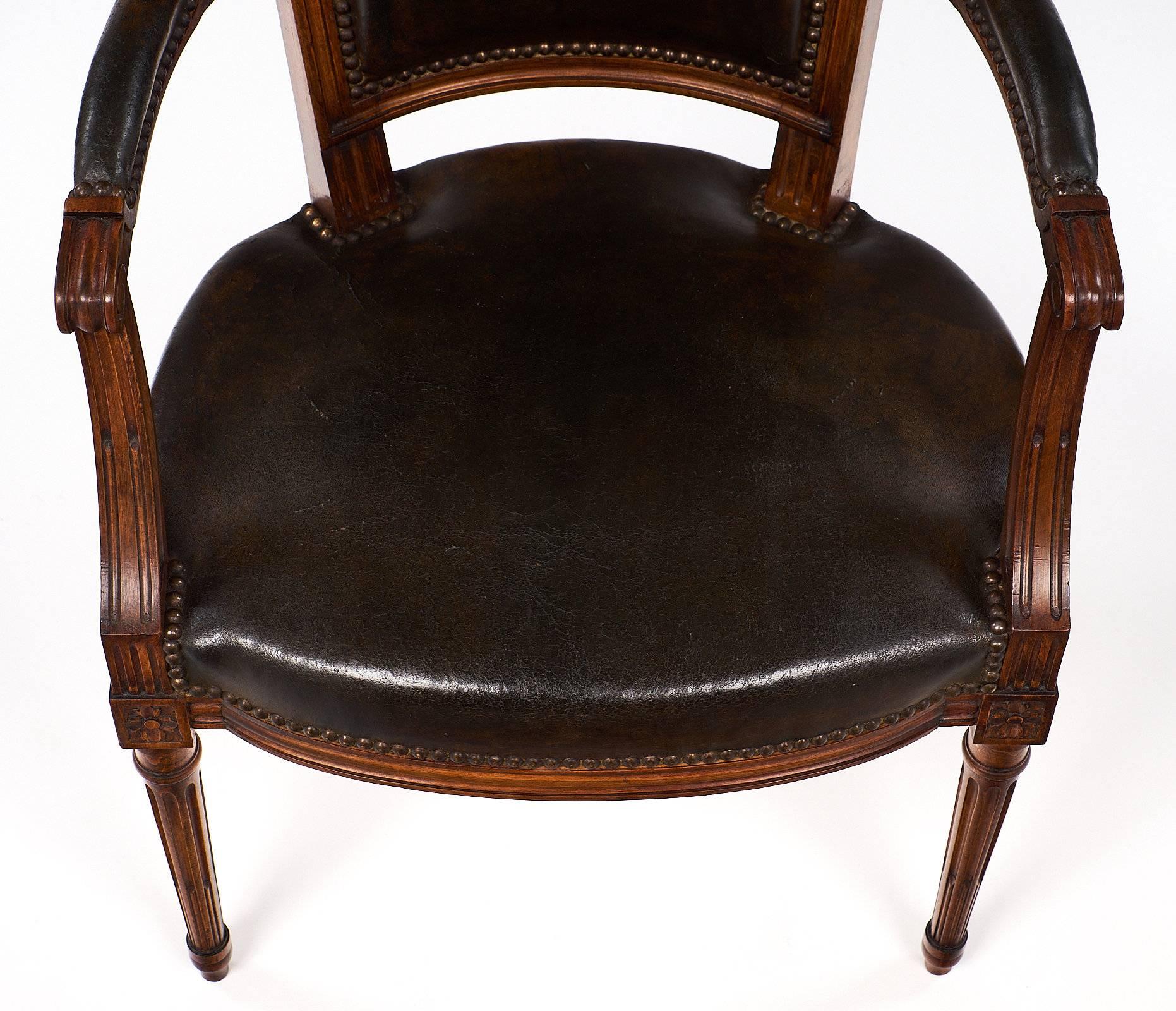 Leather Louis XVI Style French Antique Armchair