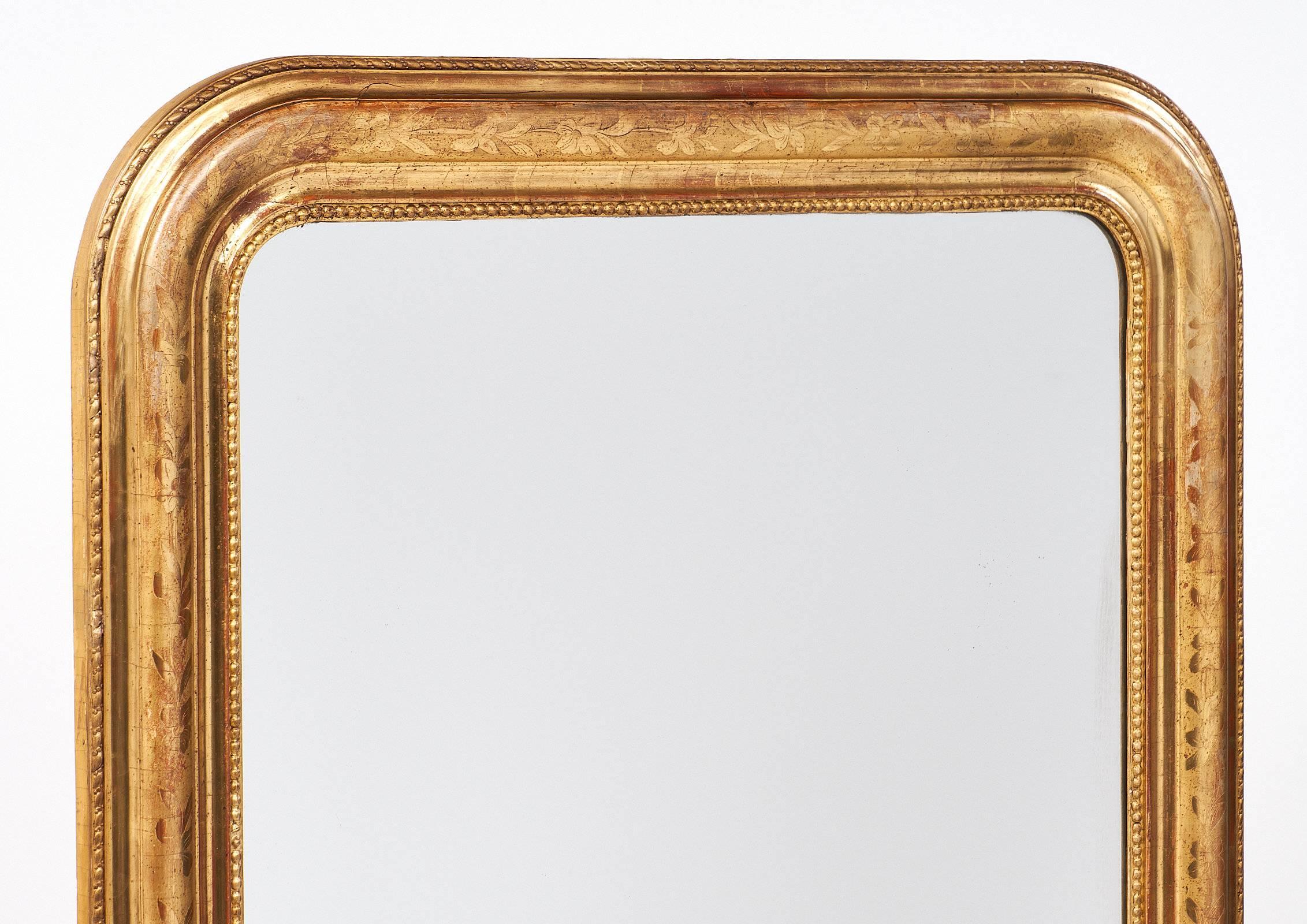 Late 19th Century   Louis Philippe French Antique Gold Leaf Mirror
