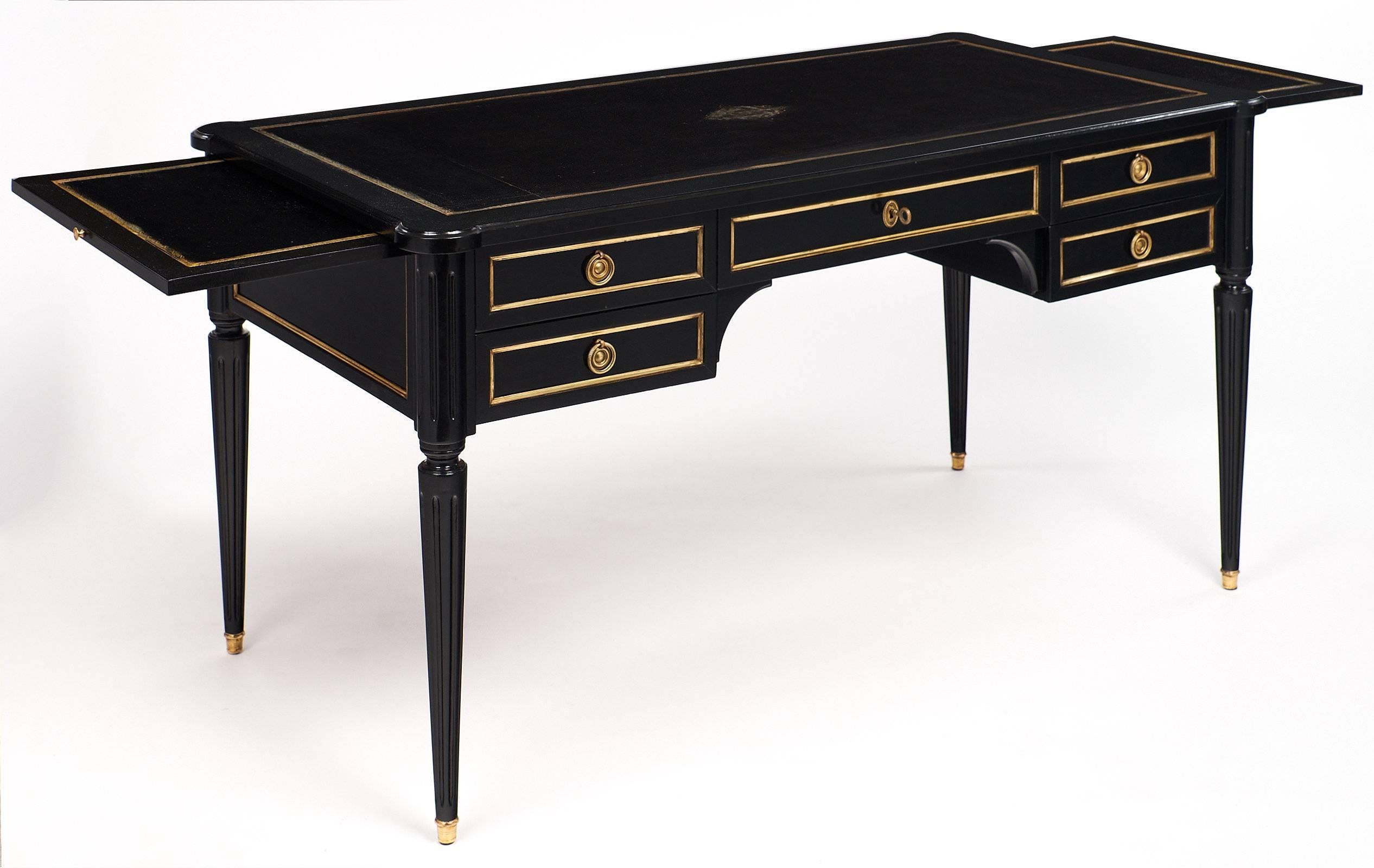 Brass Antique Ebonized French Louis XVI Style Desk