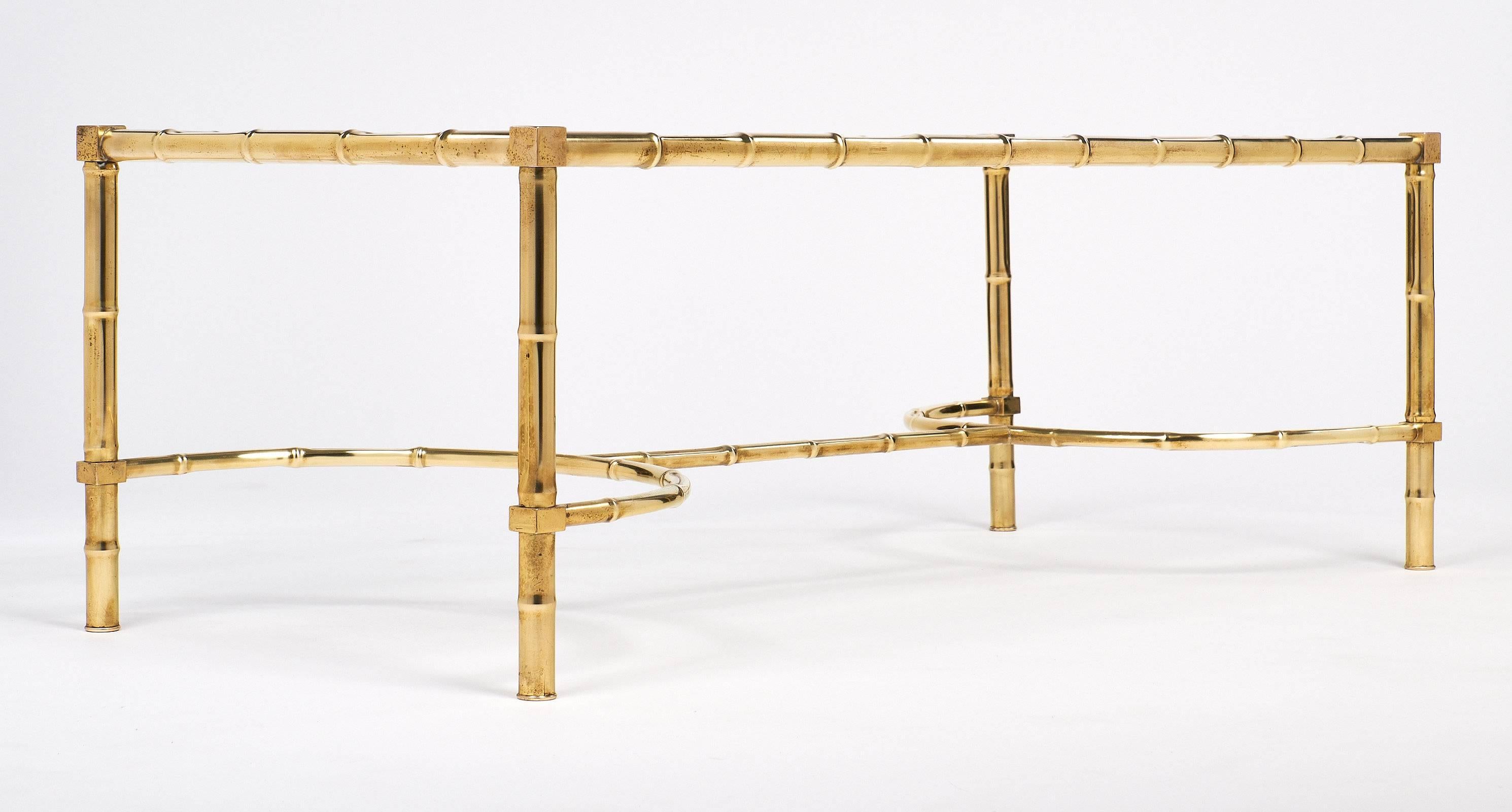 Mid-20th Century Brass Bamboo Style Coffee Table in the Manner of Maison Baguès