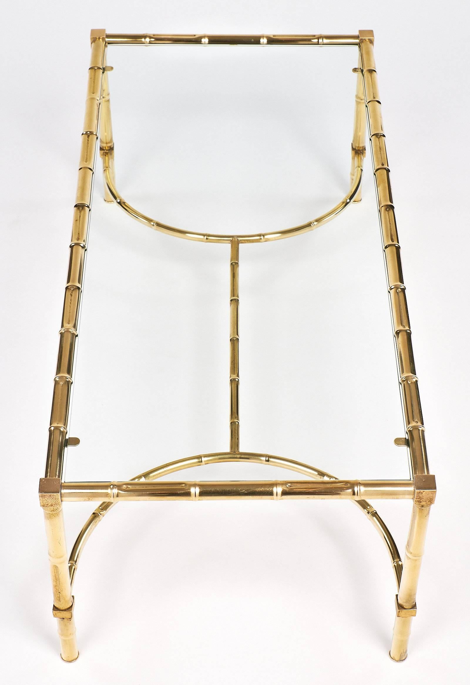 French Brass Bamboo Style Coffee Table in the Manner of Maison Baguès