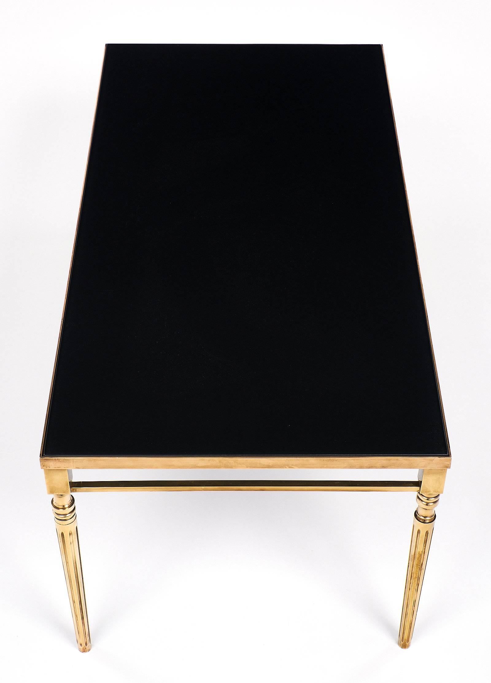 Vintage Brass and Black Glass French Coffee Table 3