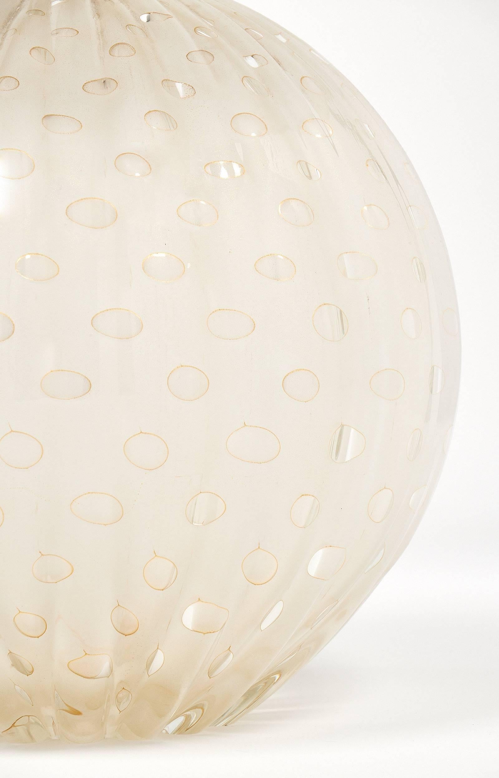 Gold Flecked “Pulegoso” Murano Glass Globe Lamp 1