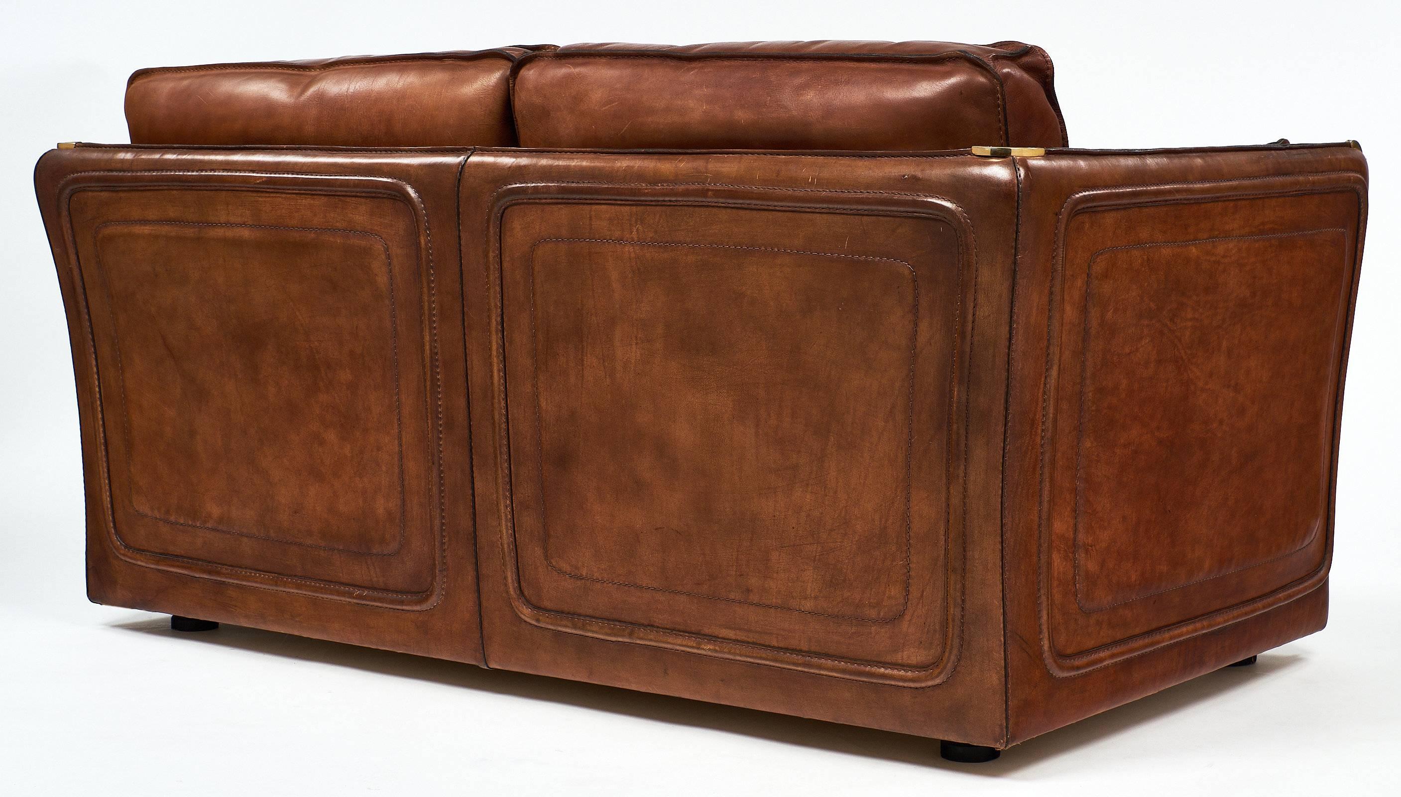 Mid-20th Century Hermes Style Buffalo Leather French Loveseat