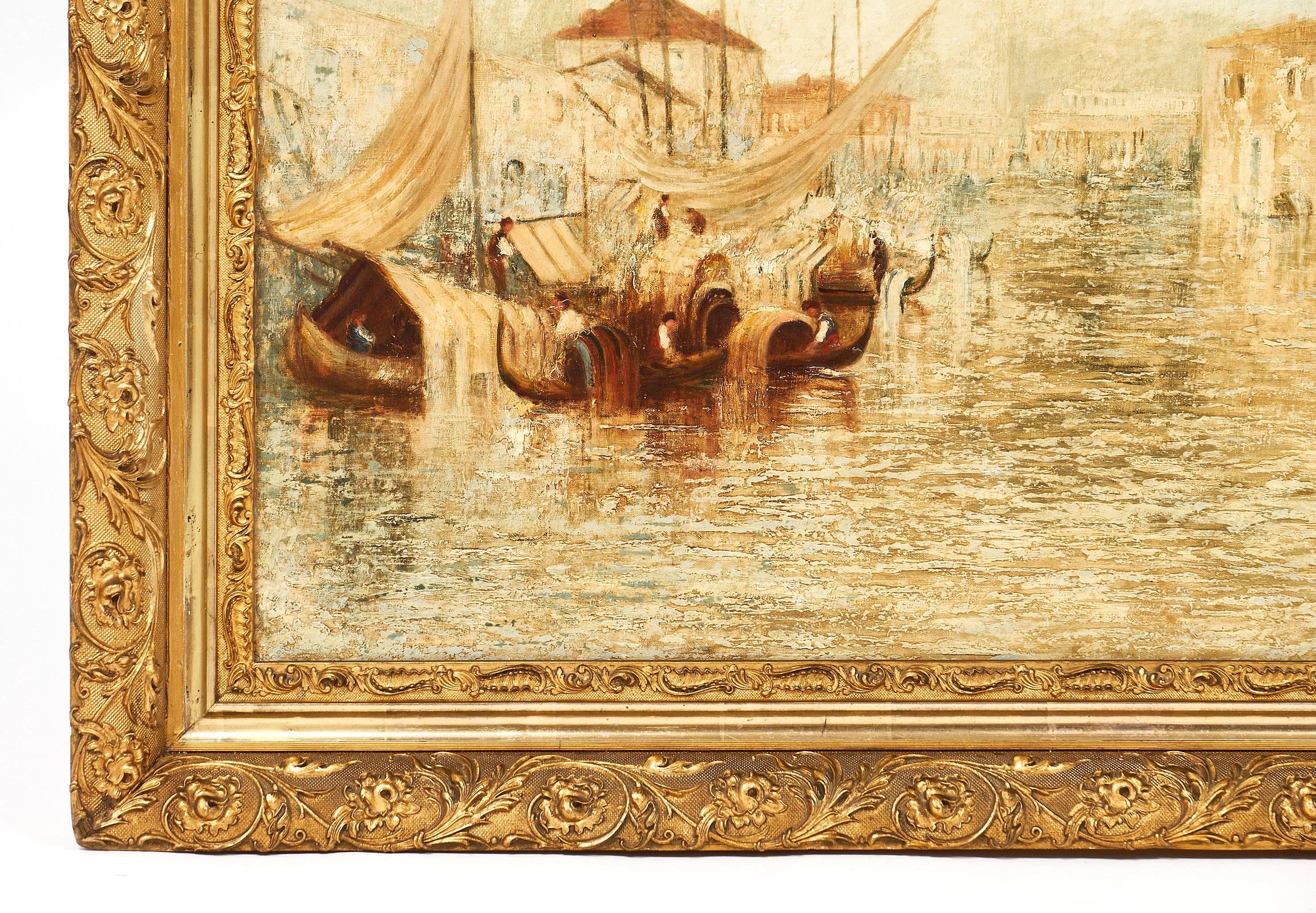 Gold Leaf Vintage Italian Oil Painting of Venice