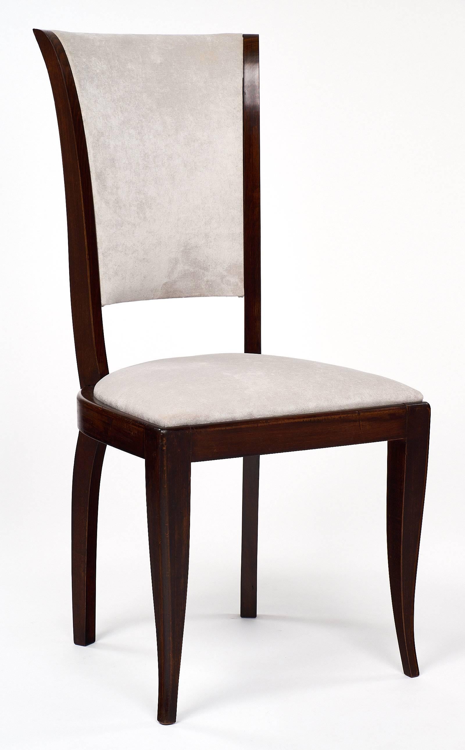 Set of Eight French Art Deco Velvet Dining Chairs In Excellent Condition In Austin, TX
