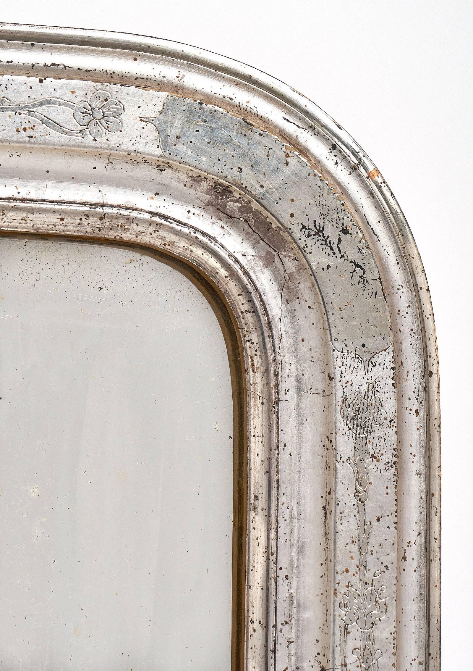 Louis Philippe 19th Century Silver Leafed Mirror In Excellent Condition In Austin, TX