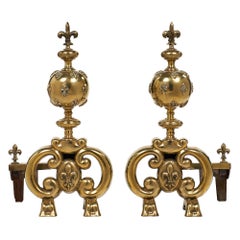 French Fleur-de-Lis Antique Andirons