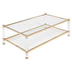 French Lucite and Brass Midcentury Coffee Table