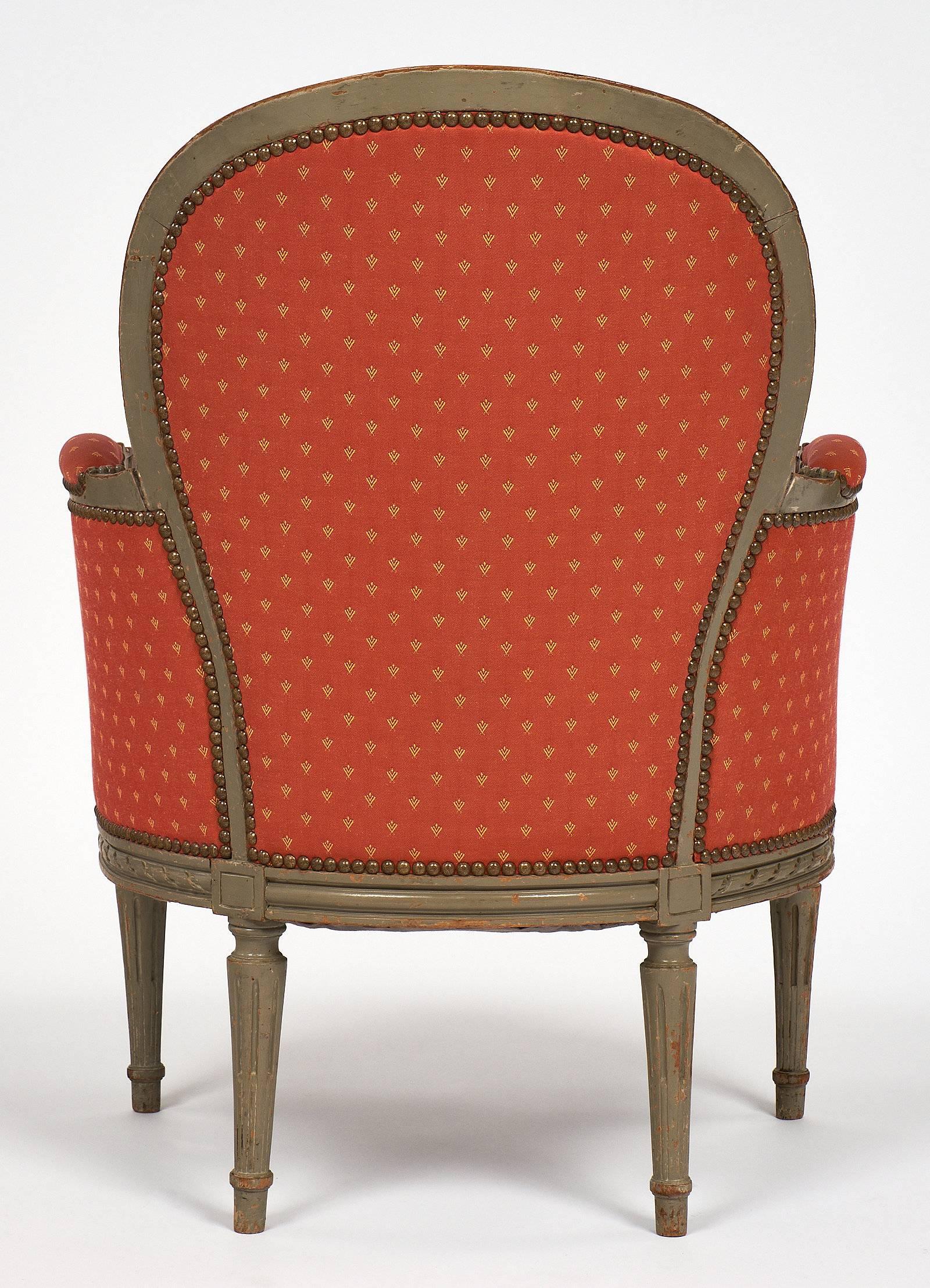 Louis XVI Style French Antique Bergère and Ottoman 5