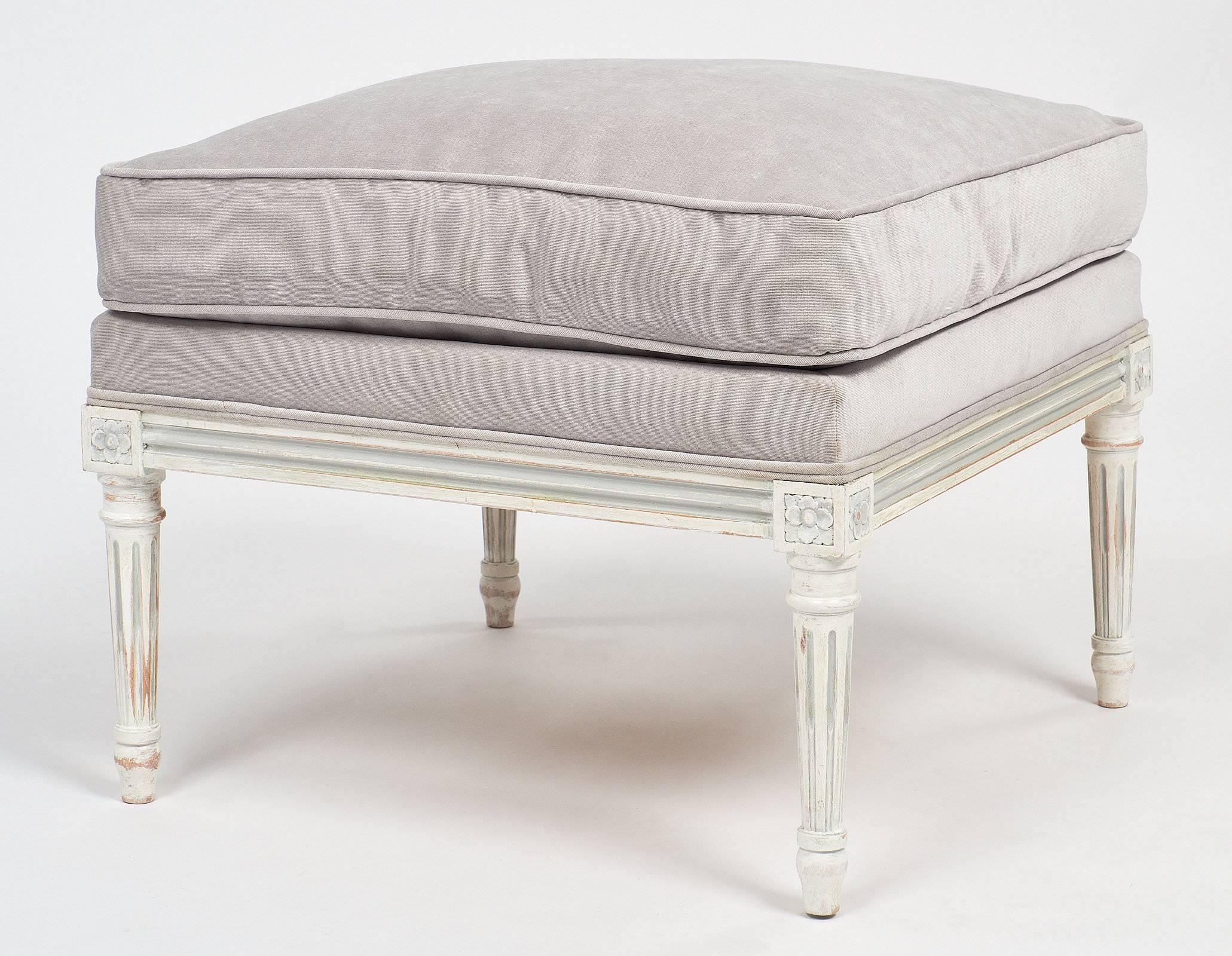 French Antique Louis XVI Style Bergère and Ottoman Set 1