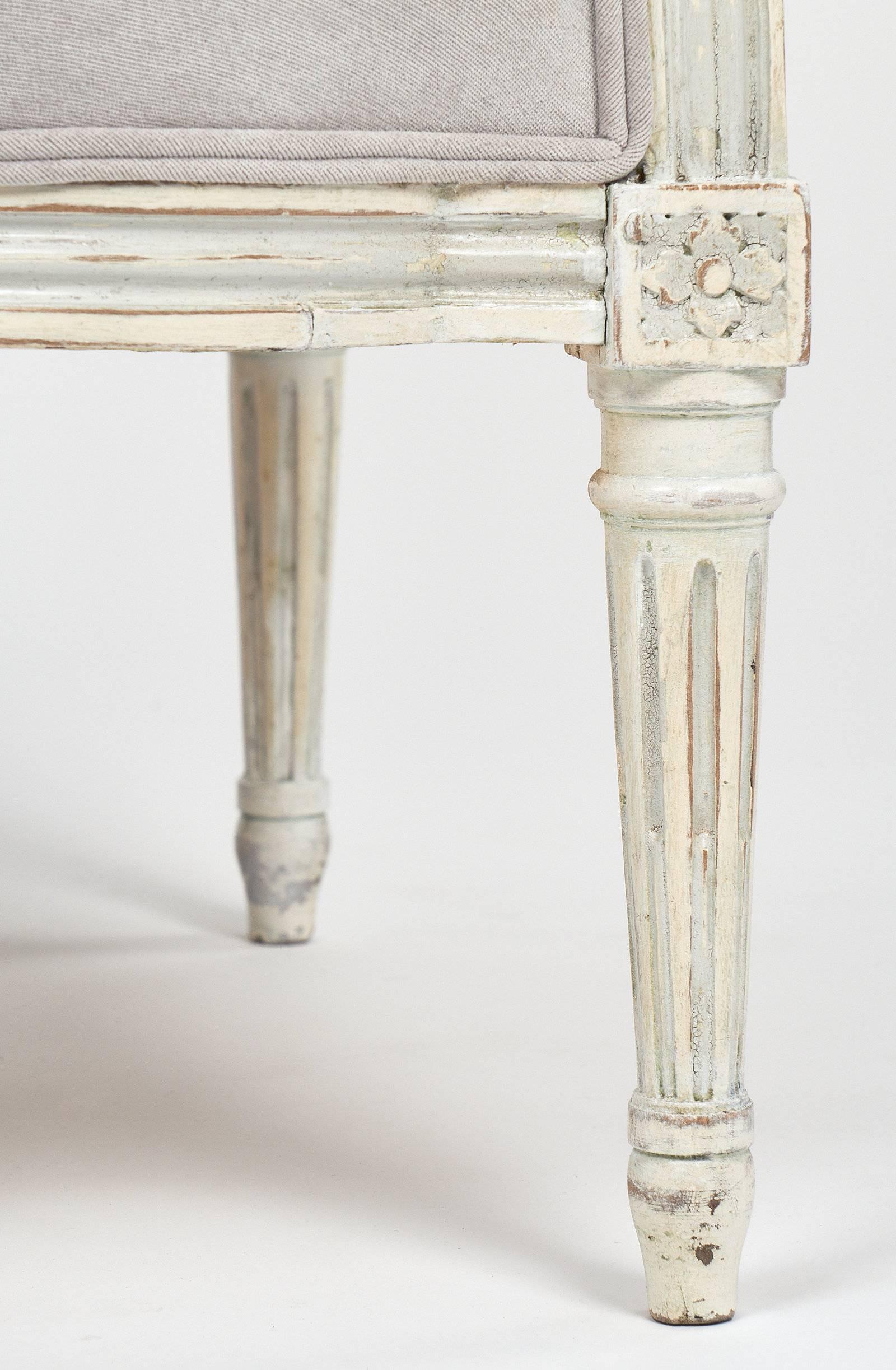 French Antique Louis XVI Style Bergère and Ottoman Set 4