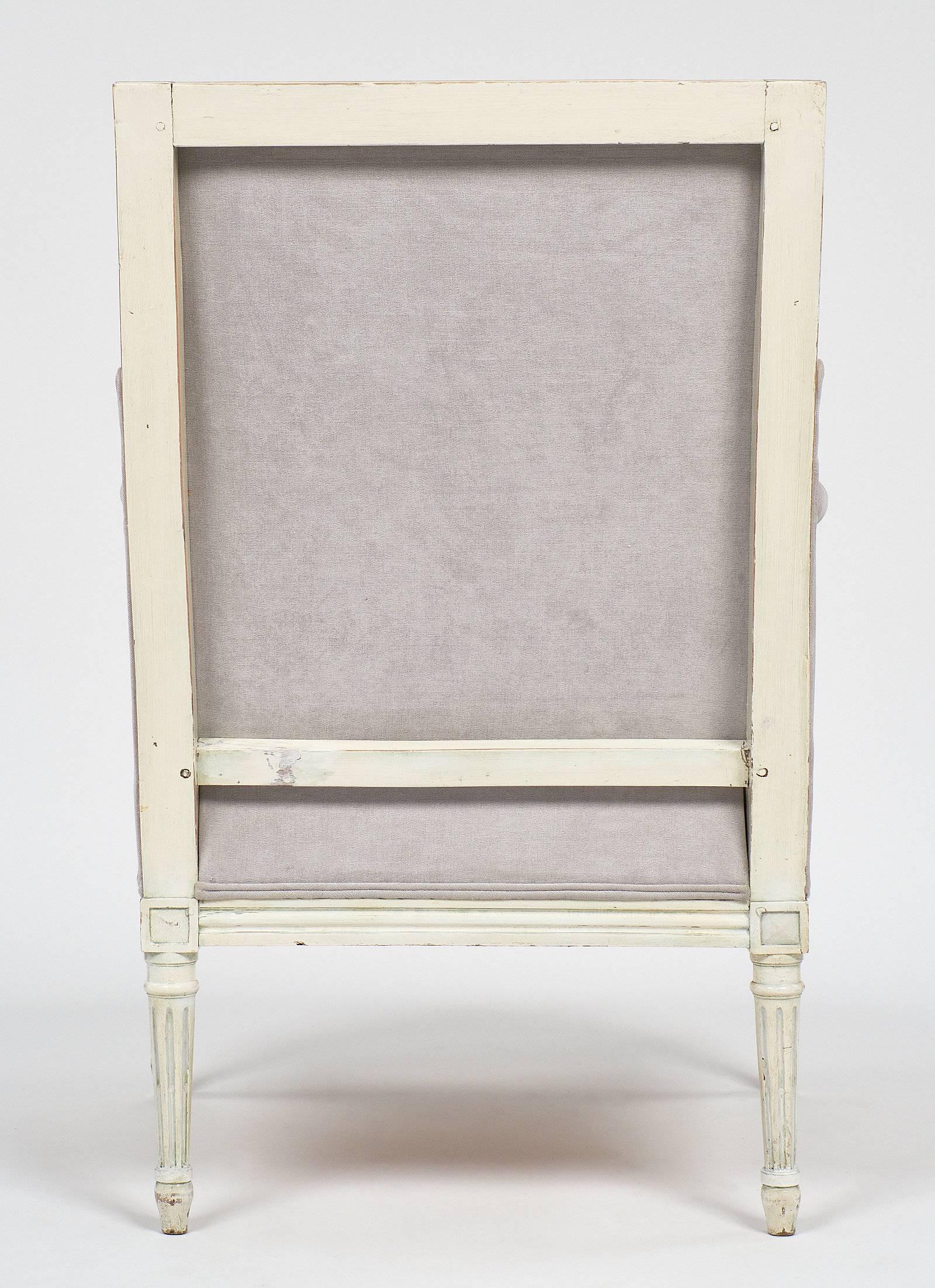 French Antique Louis XVI Style Bergère and Ottoman Set 5