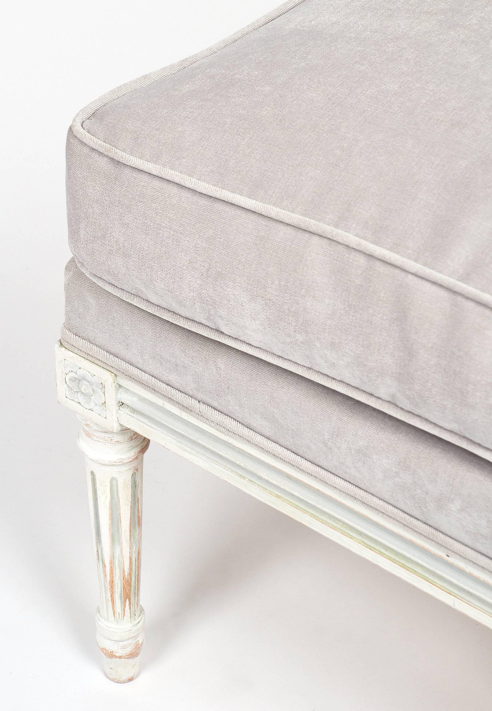 Velvet French Antique Louis XVI Style Bergère and Ottoman Set